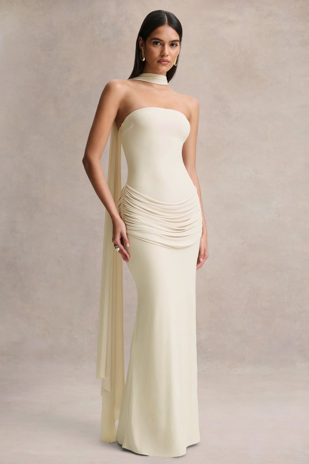 cream bandeau dress Bandeau Drape Front Detail Mini Dress In Cream | EGO US