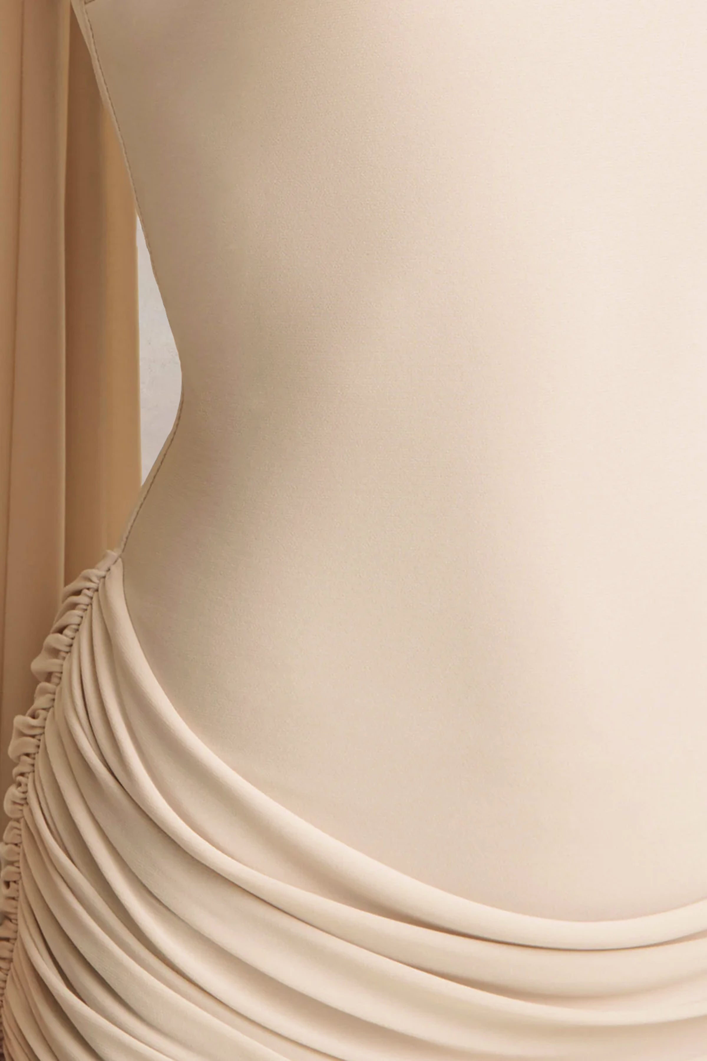 Graciella | Cream Bandeau Maxi Dress With Draped Detailing And