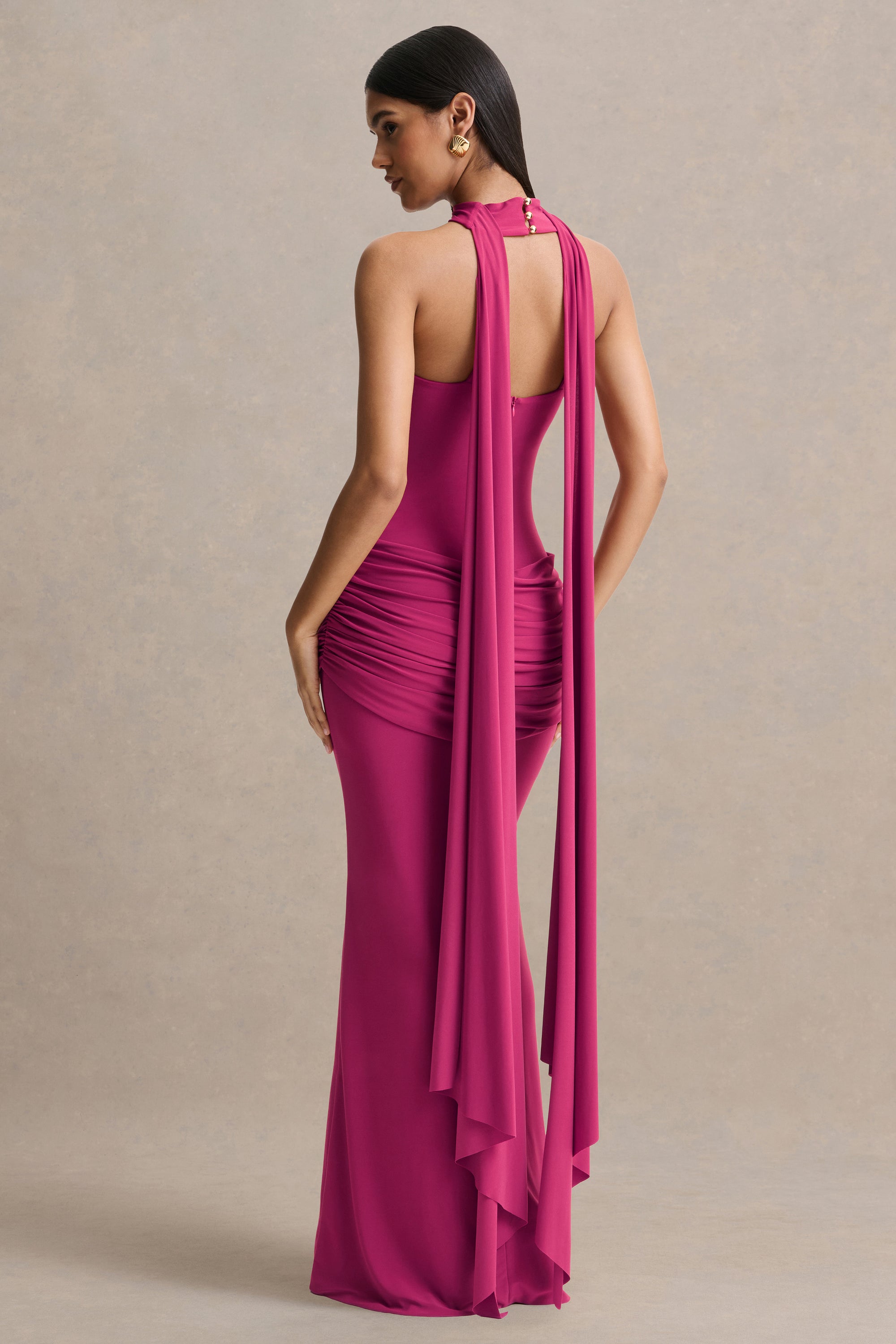 hot pink bandeau dress Mesh Strapless Bodycon Dress in Hot Pink