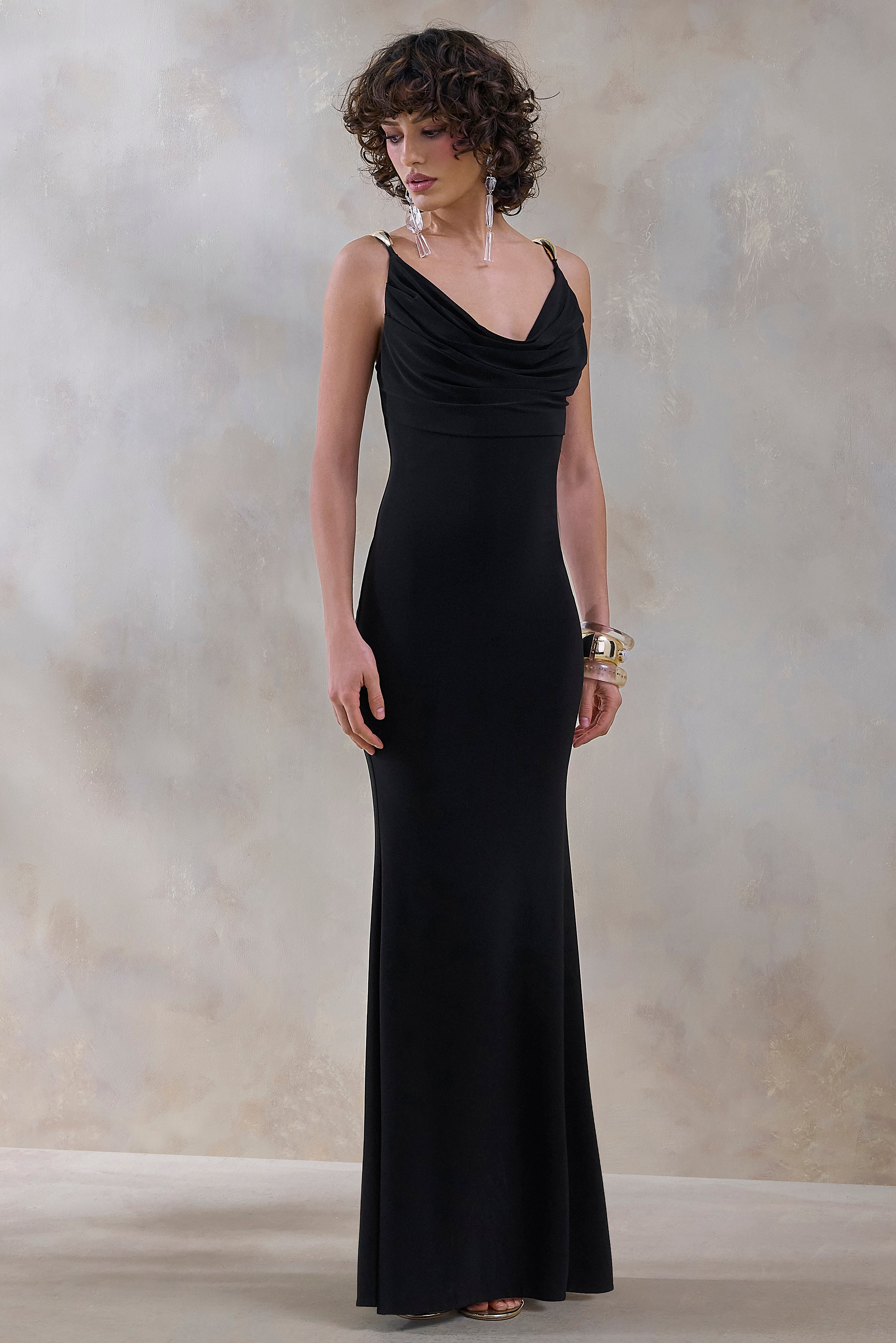 Iridessa | Black Plunge-Neck Maxi Dress – Club L London - USA