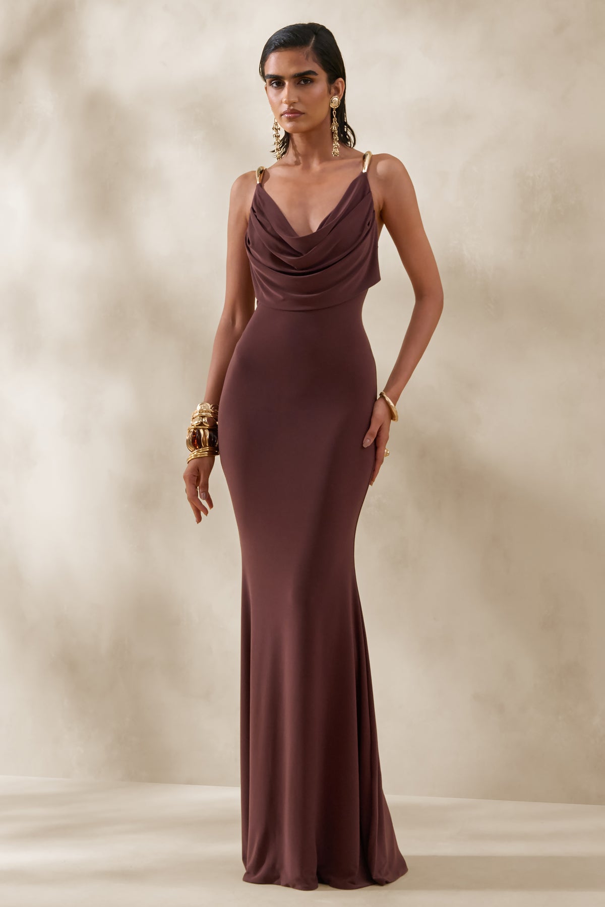Iridessa | Brown Plunge-Neck Maxi Dress - UK 12 Brown Iridessa | Brown Plunge-Neck Maxi Dress - UK 12 Brown