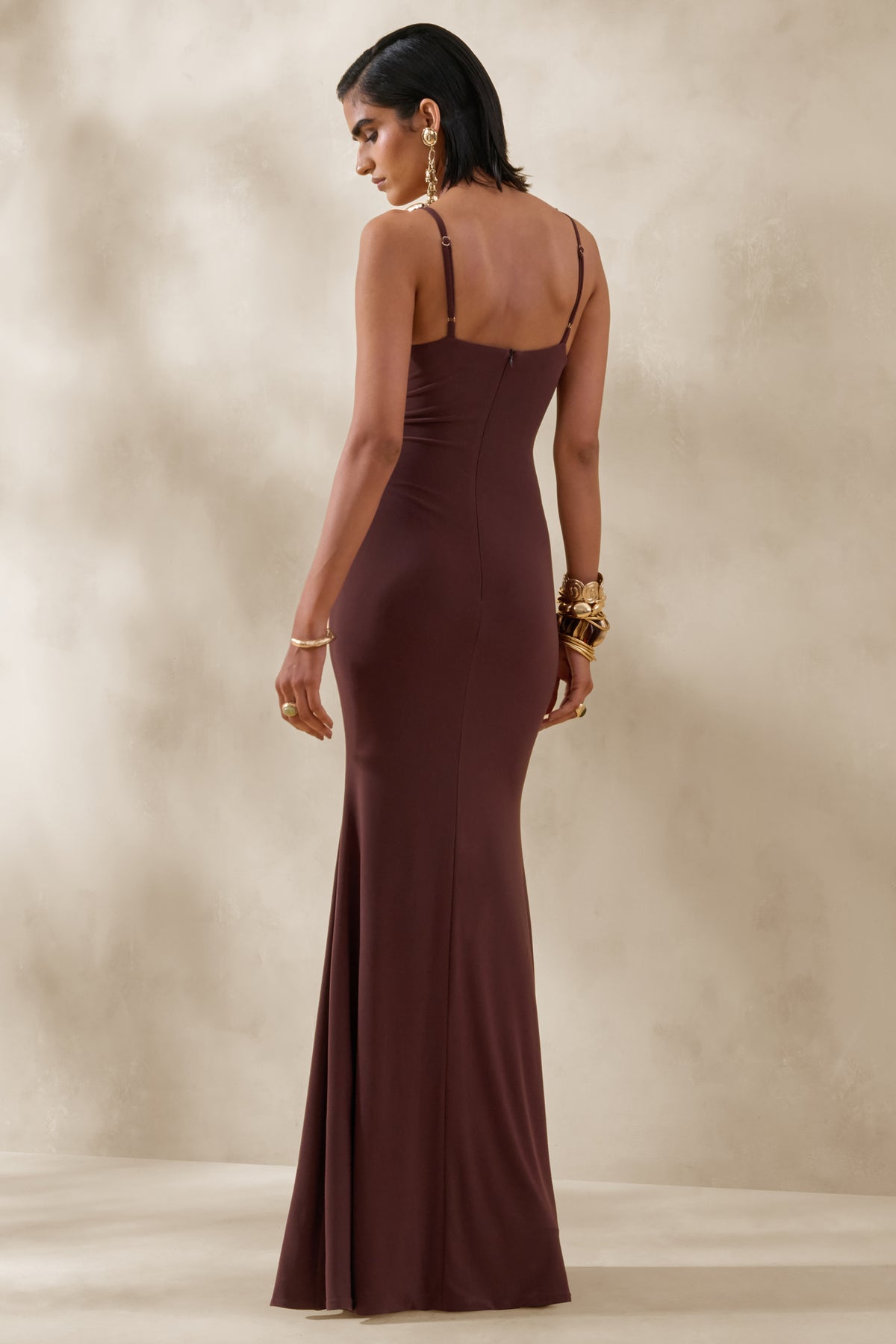 Iridessa | Brown Plunge-Neck Maxi Dress - UK 12 Brown Iridessa | Brown Plunge-Neck Maxi Dress - UK 12 Brown