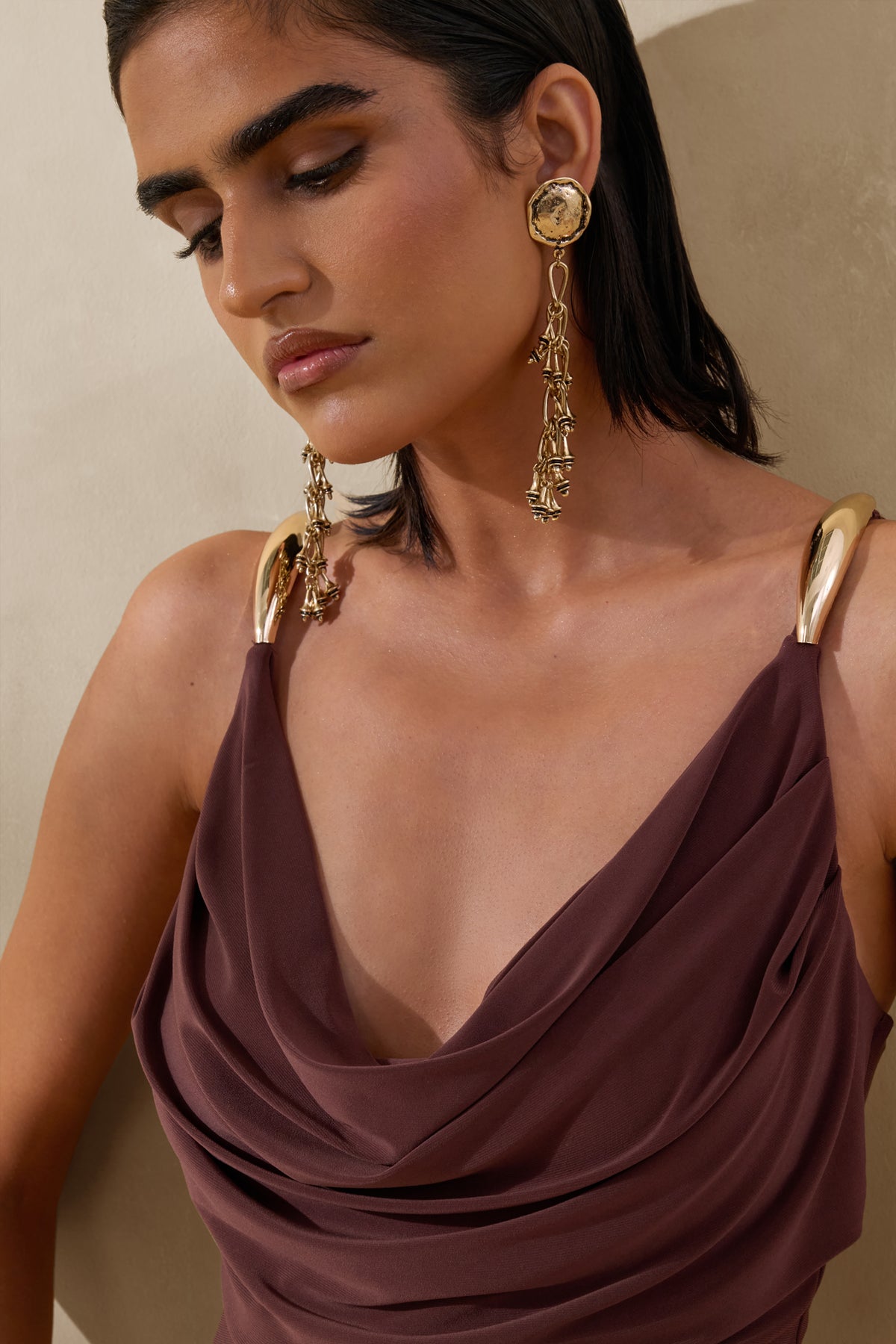 Iridessa | Brown Plunge-Neck Maxi Dress - UK 12 Brown Iridessa | Brown Plunge-Neck Maxi Dress - UK 12 Brown