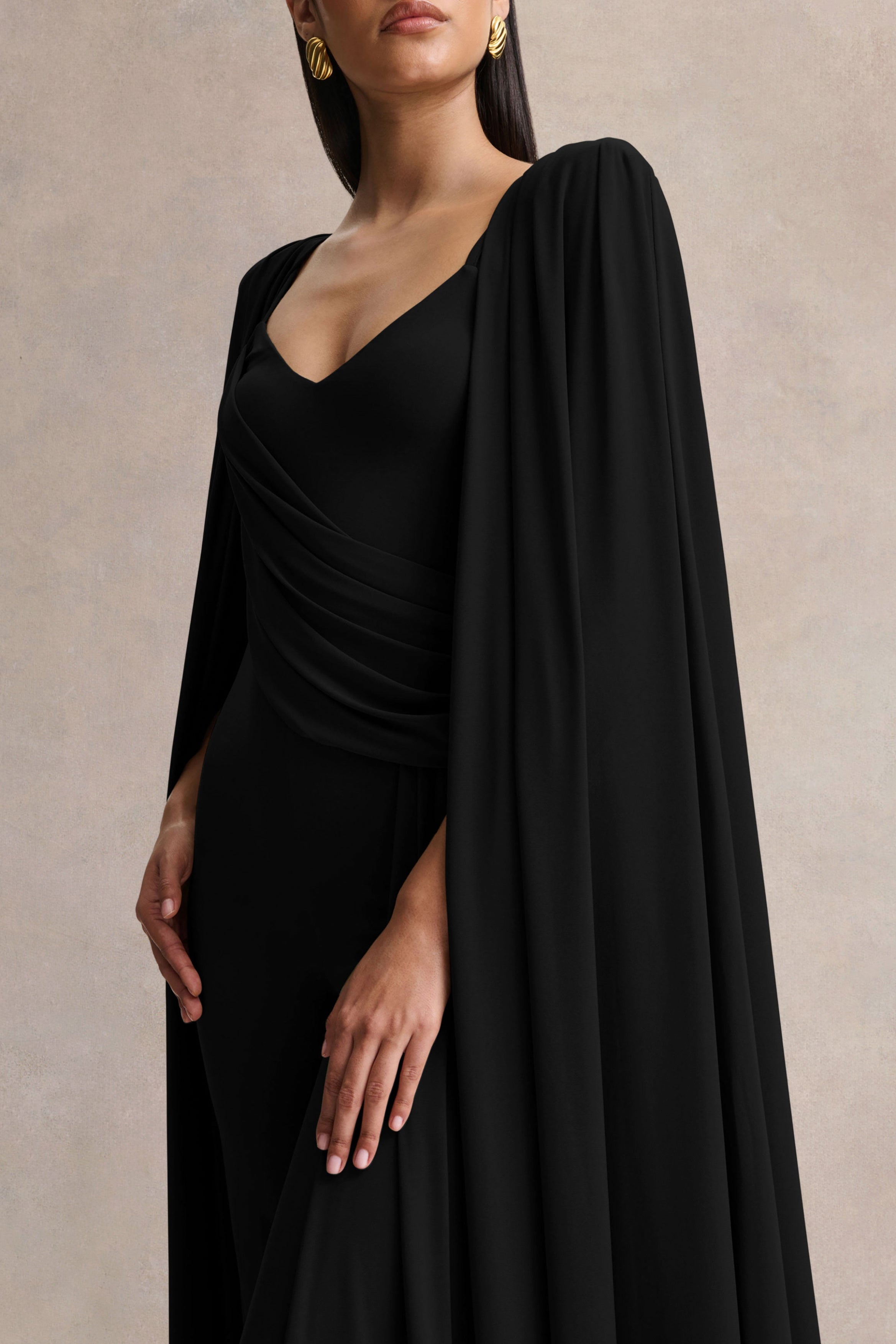 Labina | Black Plunge-Neck Jumpsuit With Cape-Sleeves – Club L