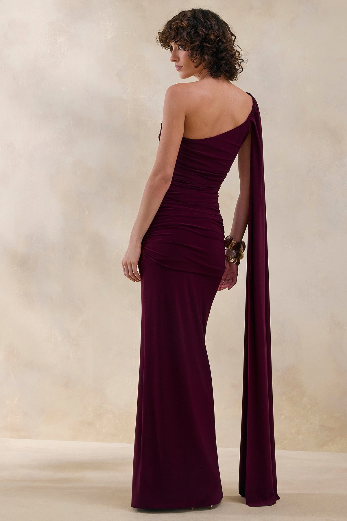 ECM_HR_CL137550102 - Bettine | Burgundy Asymmetric-Neck Maxi Dress With Cape-Sleeve 3.jpg