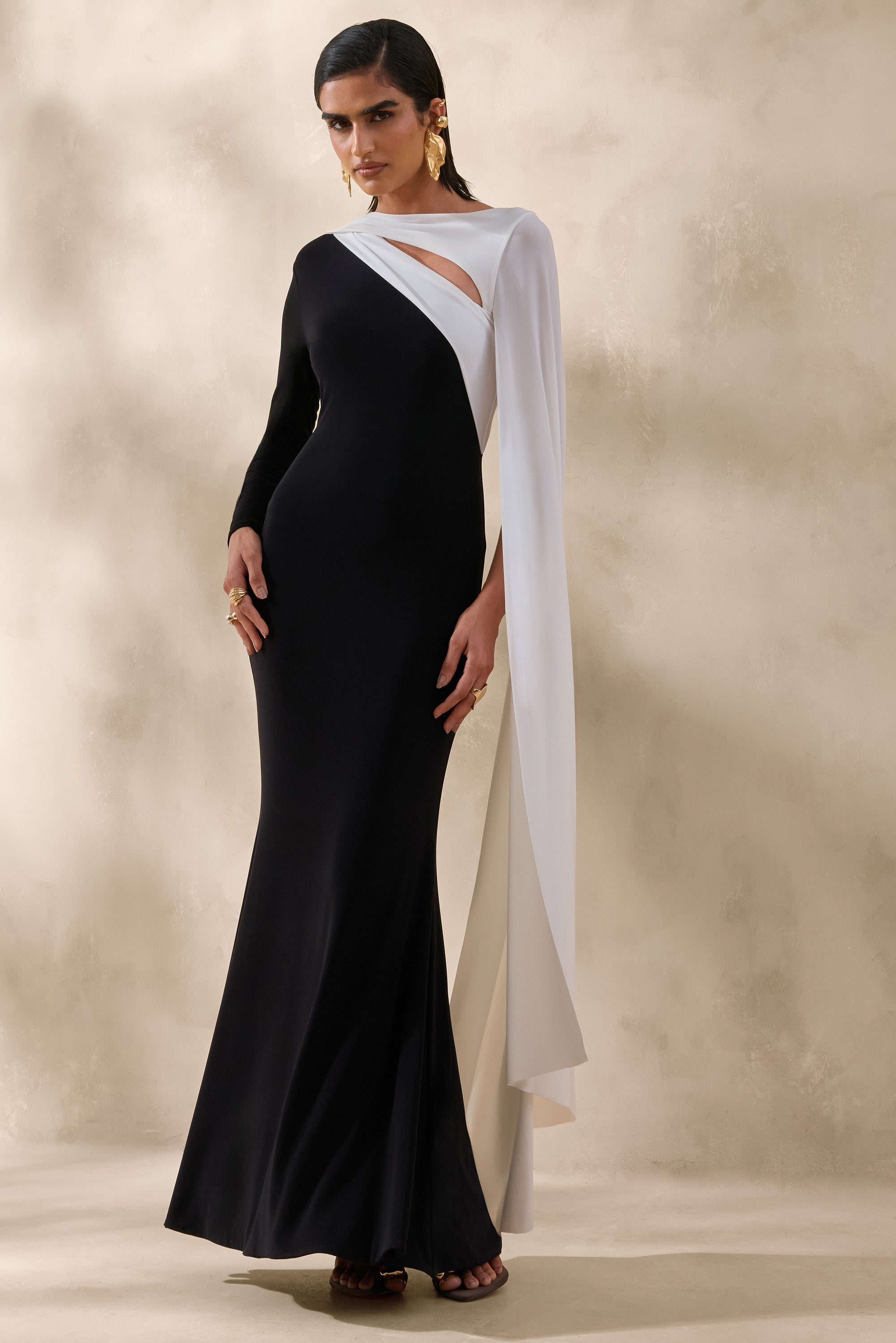 black and white asymmetric dress Black/White Colorblock Asymmetrical Dress