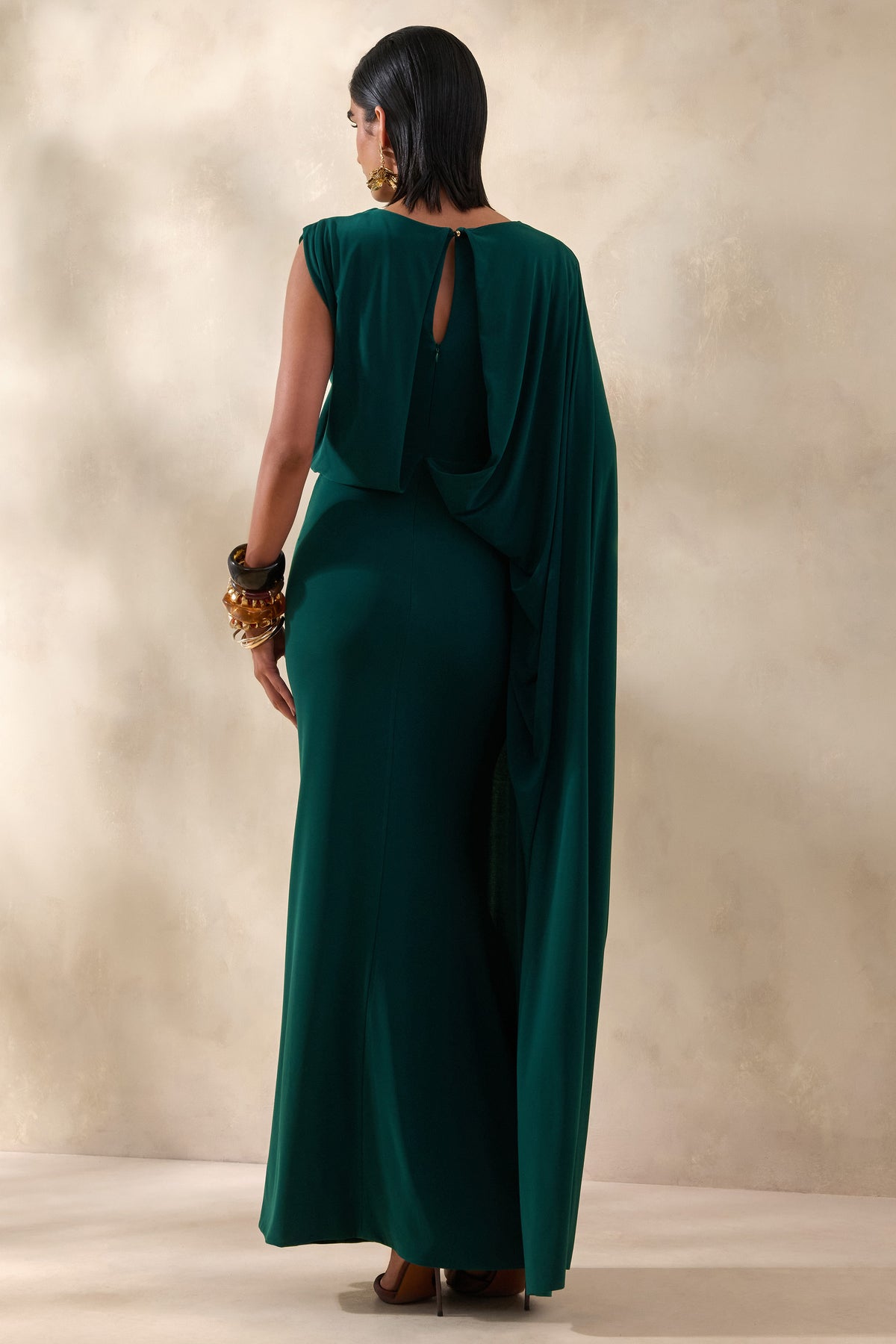 Carenza Dark Green Wide-Neck Maxi Dress With Cape-Sleeve Club L London - USA Carenza Dark Green Wide-Neck Maxi Dress With Cape-Sleeve Club L London - USA