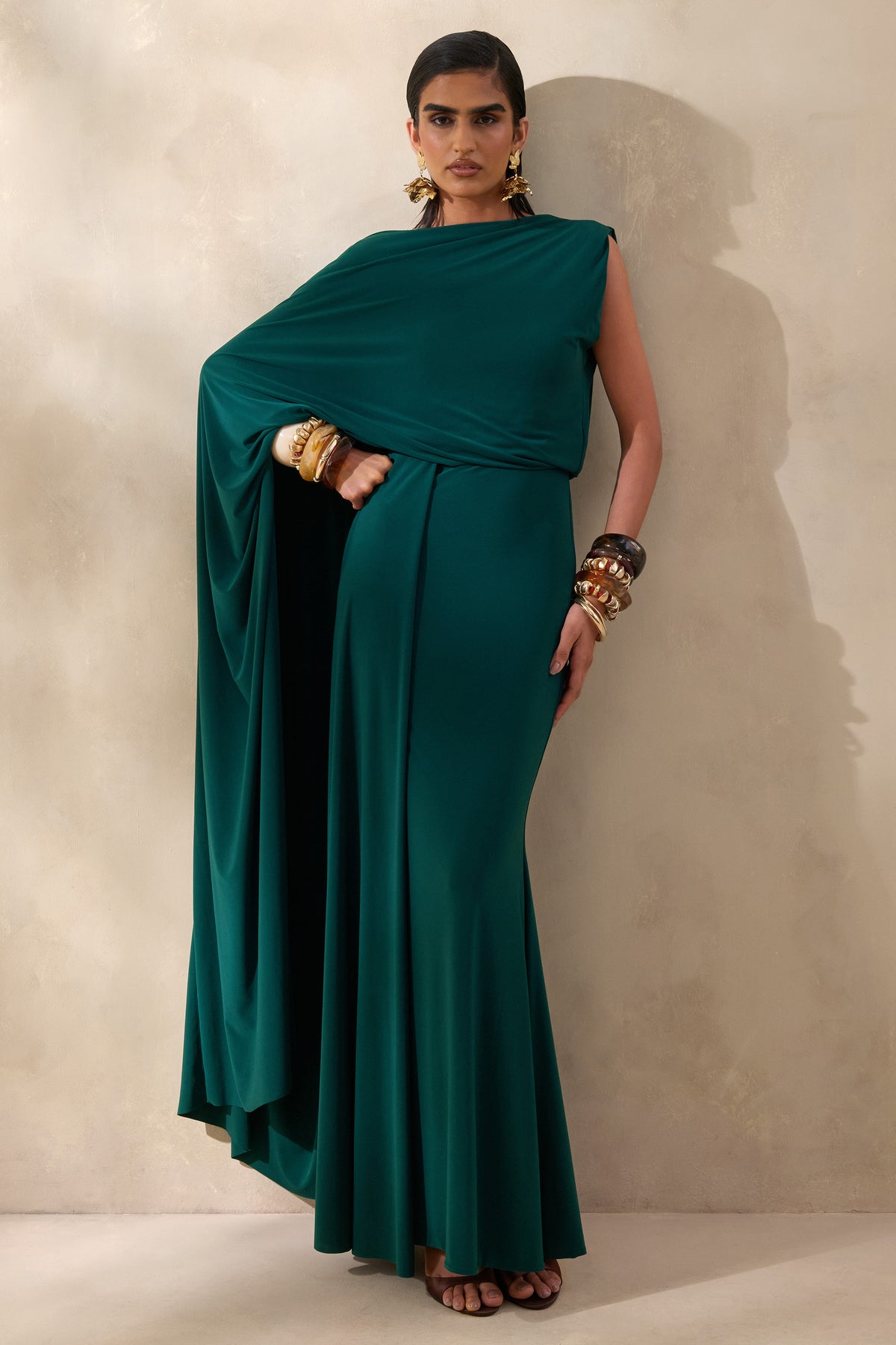 ECM_HR_CL137552038  - Carenza | Dark Green Wide-Neck Maxi Dress With Cape-Sleeve 4.jpg