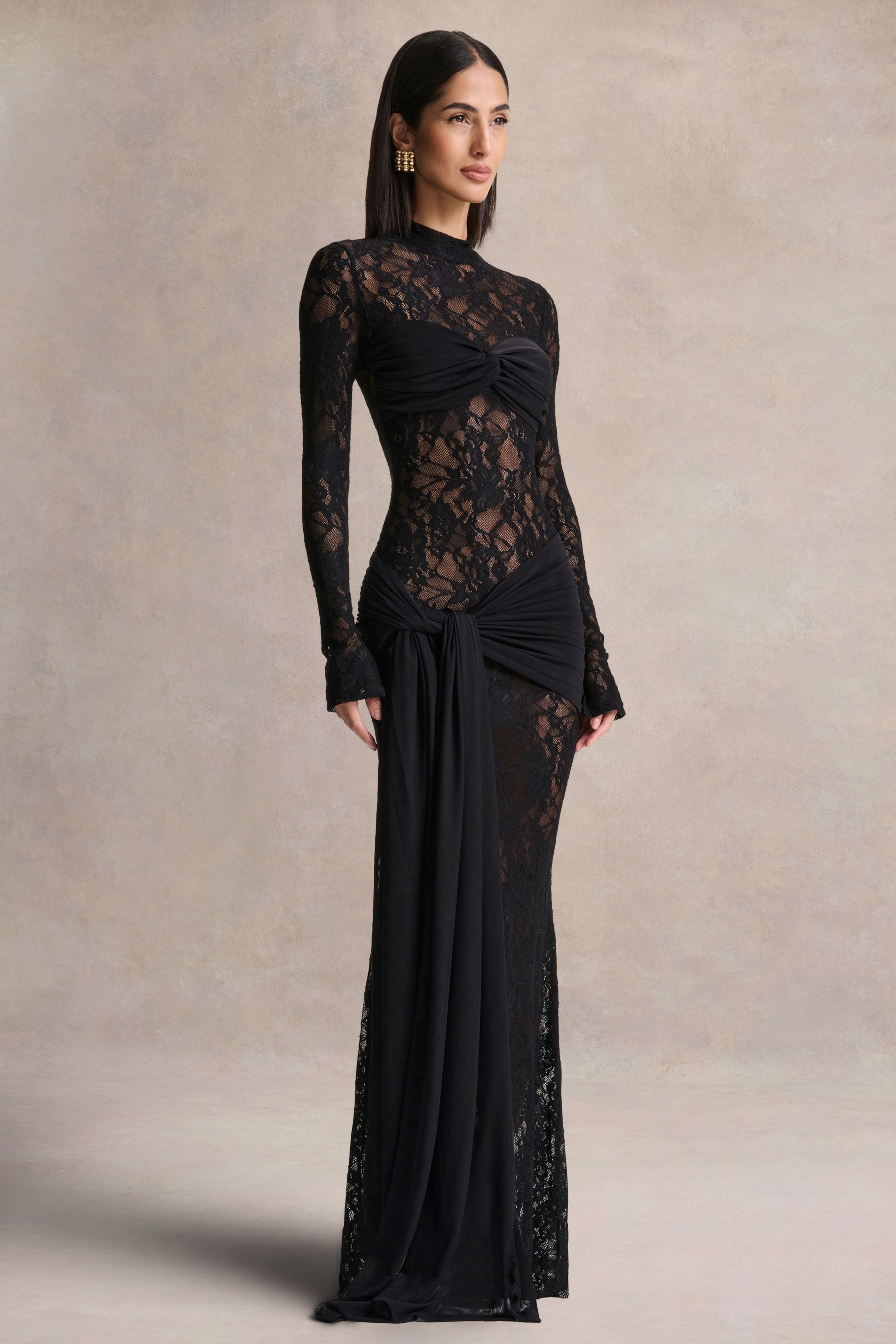 Akira | Black Lace Maxi Dress With Sash-Detail – Club L London - USA