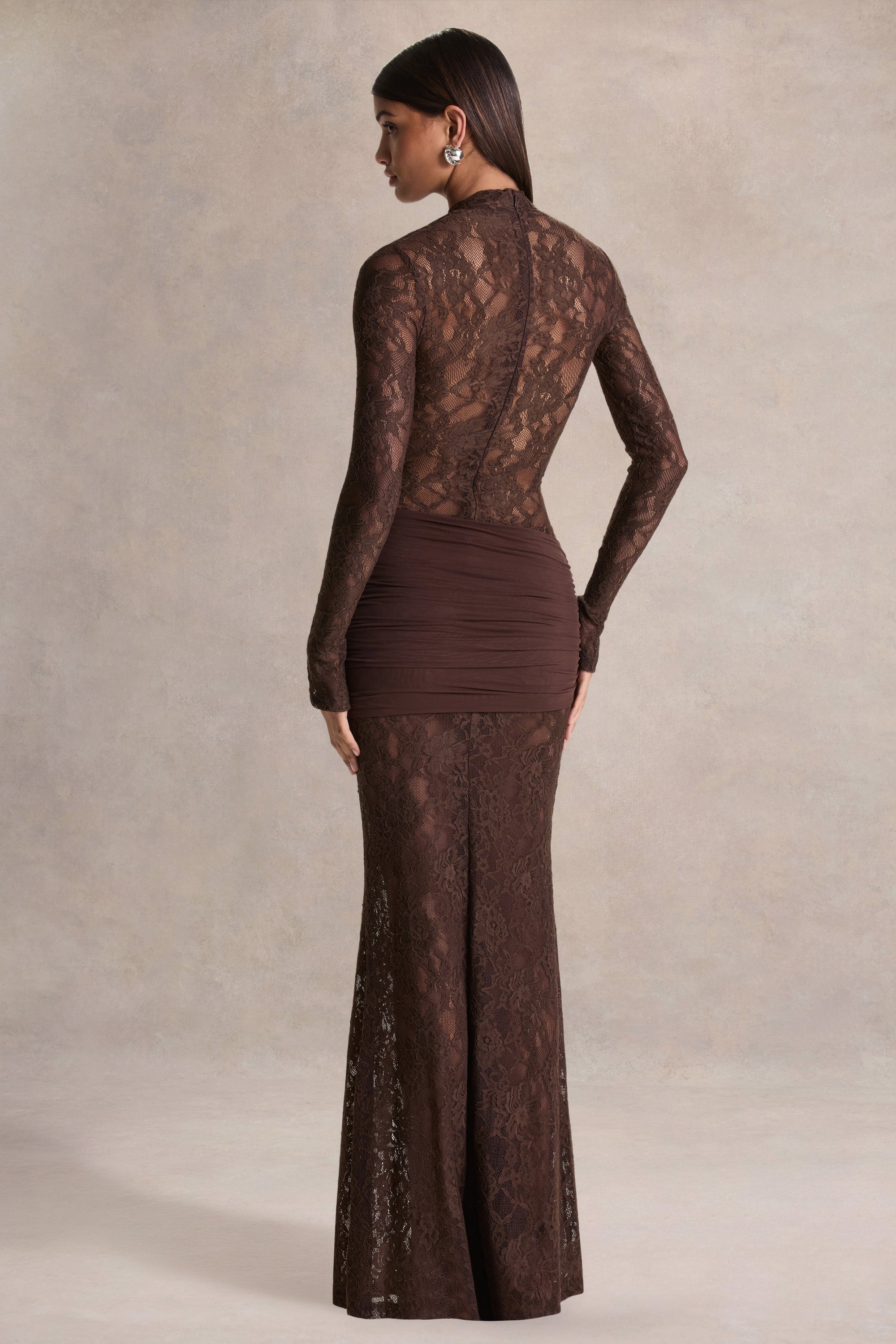 akira evening dresses Akira | Brown Lace Maxi Dress With Sash-Detail