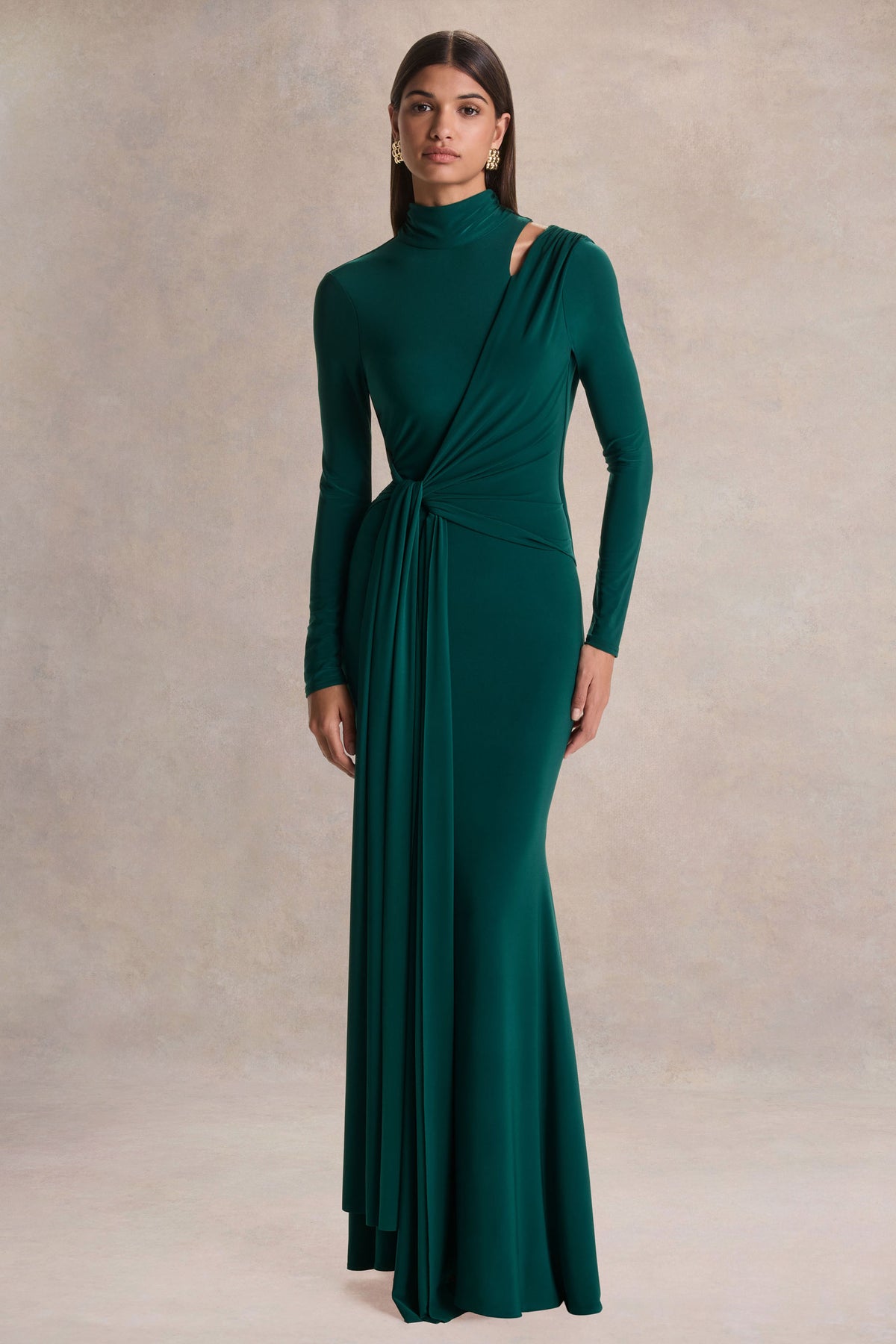 Alastrina | DARK Green High-Neck Maxi Dress With Gathered-Detailing - UK 6 DARK Green Alastrina | DARK Green High-Neck Maxi Dress With Gathered-Detailing - UK 6 DARK Green