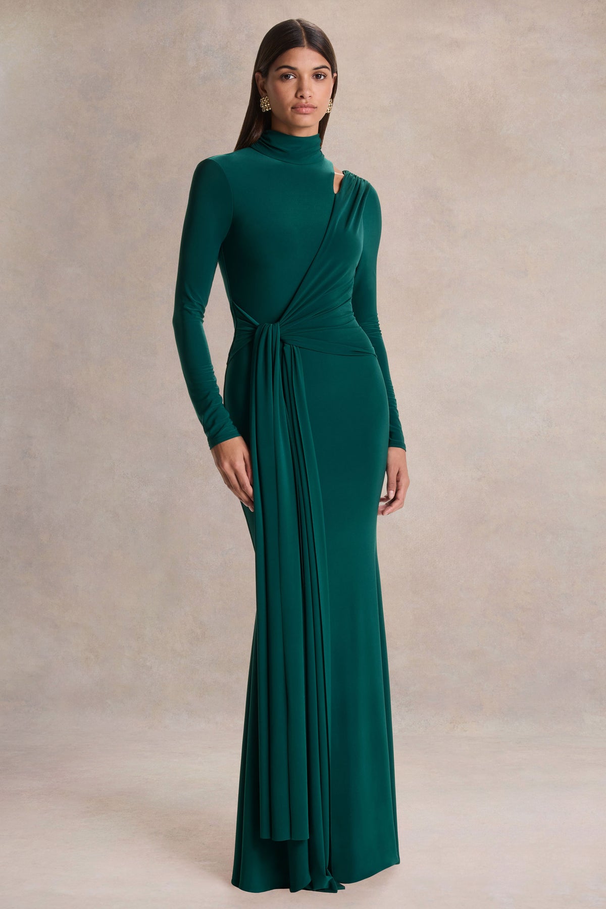 Alastrina | DARK Green High-Neck Maxi Dress With Gathered-Detailing - UK 6 DARK Green Alastrina | DARK Green High-Neck Maxi Dress With Gathered-Detailing - UK 6 DARK Green