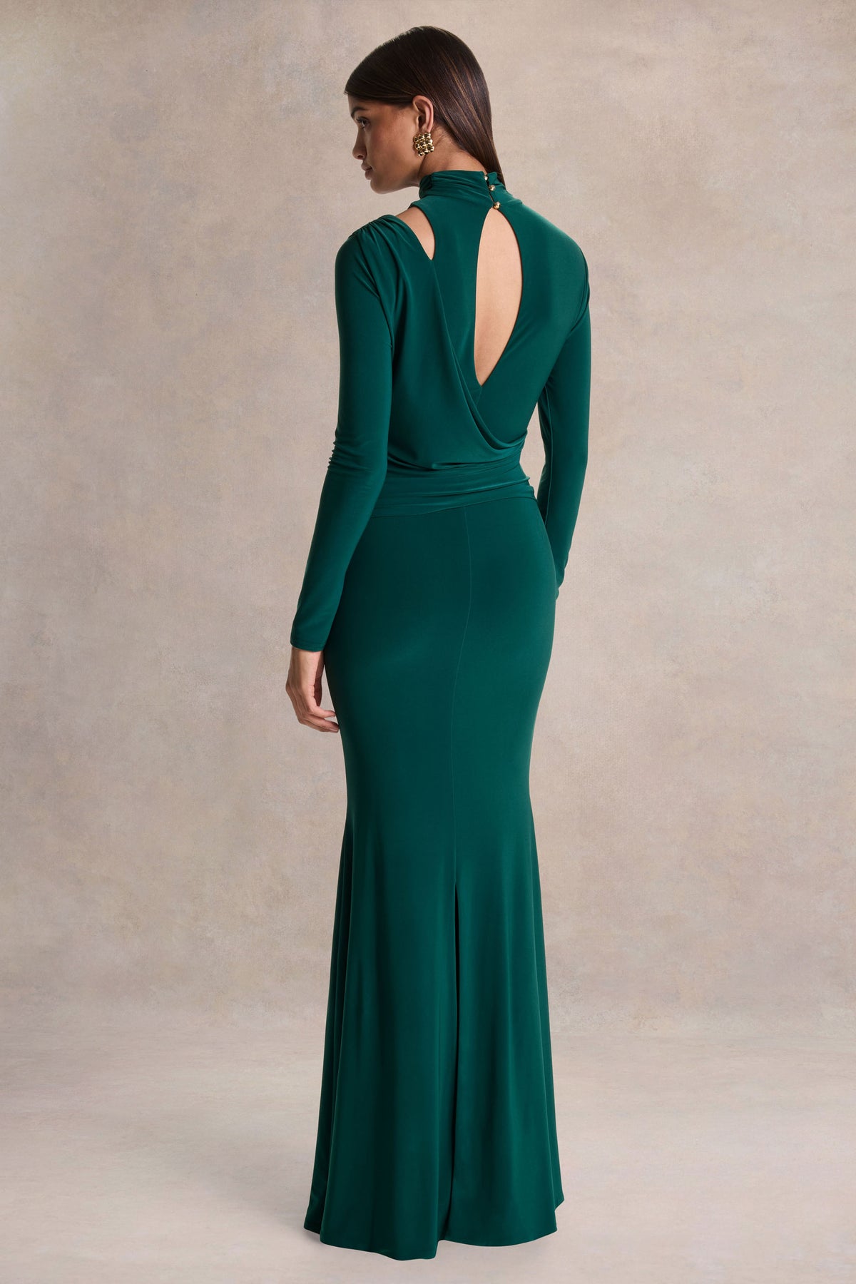 Alastrina | DARK Green High-Neck Maxi Dress With Gathered-Detailing - UK 6 DARK Green Alastrina | DARK Green High-Neck Maxi Dress With Gathered-Detailing - UK 6 DARK Green