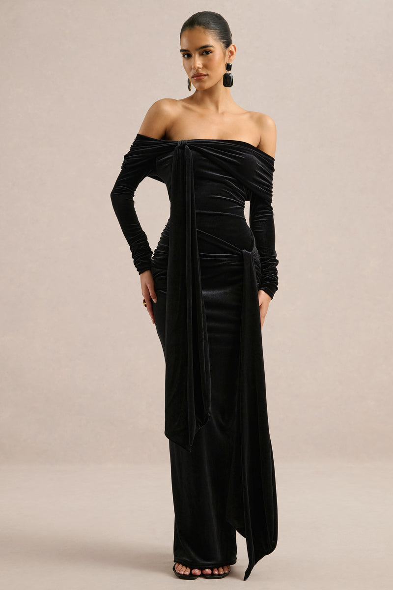 ECM_HR_CL137564001 - Jessara _ Black Bardot-Neck Maxi Dress With Knot-Details1.jpg