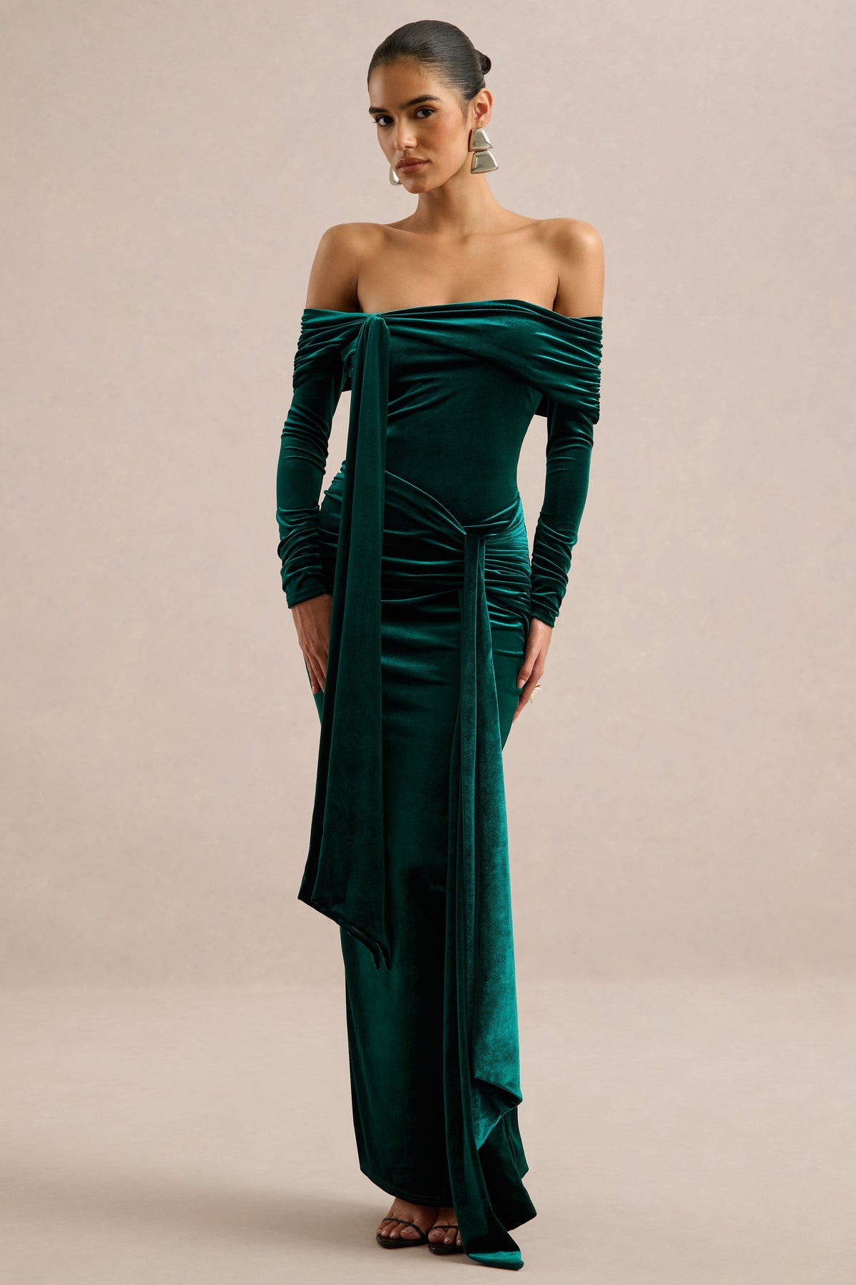 ECM_HR_CL137564030 - Jessara _ Bottle Green Bardot-Neck Maxi Dress With Knot-Details1.jpg