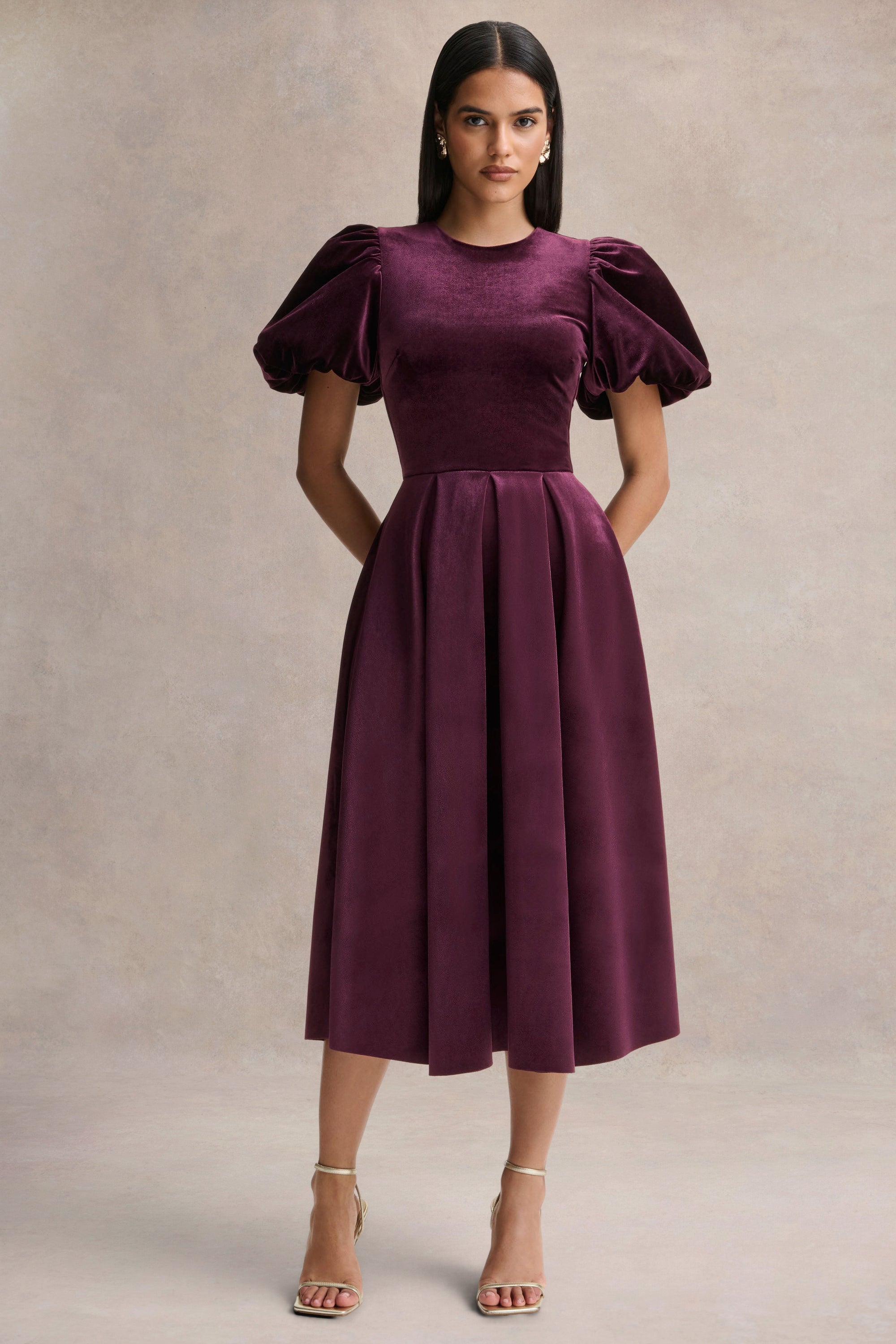 velvet puff sleeve midi dress Puff Sleeve Midi Dress - Emerald Midi Dress - Backless Midi Dress