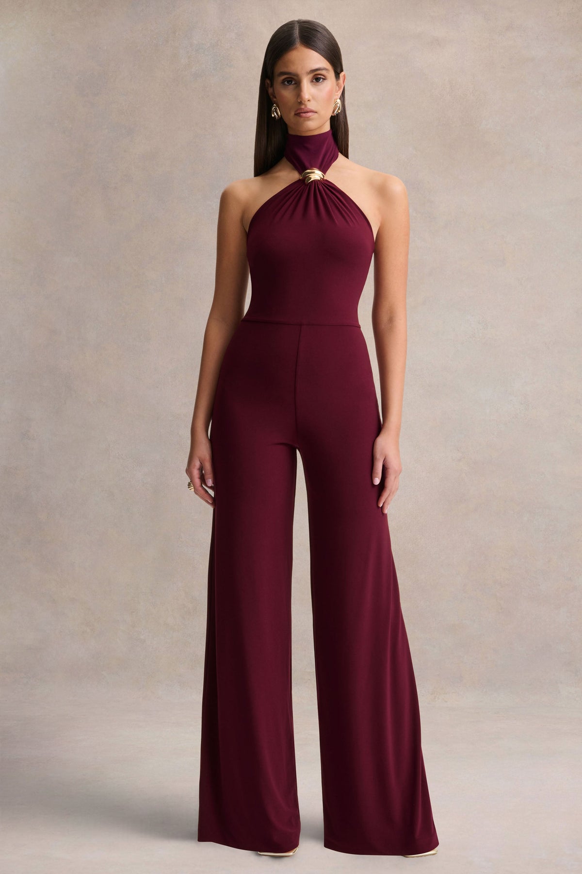 burgundy jumpsuit dress Jessica Angel 321 Long Sleeve Formal Jumpsuit
