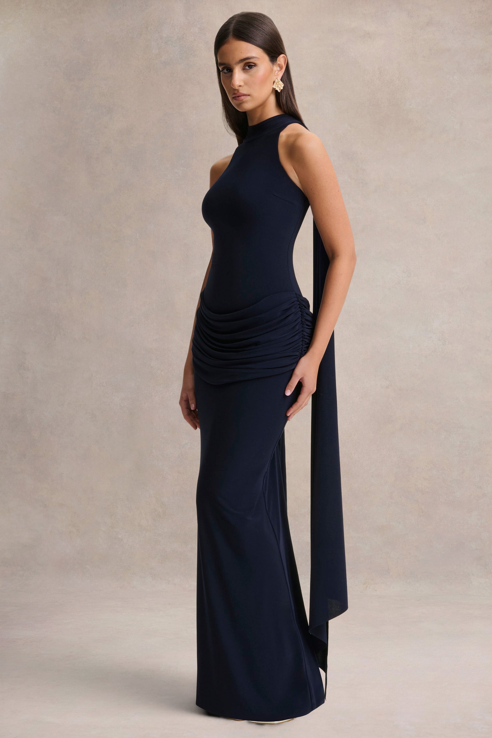 high neck navy blue dress Navy Blue Dress - Turtleneck Dress - Long Sleeve Bodycon Dress