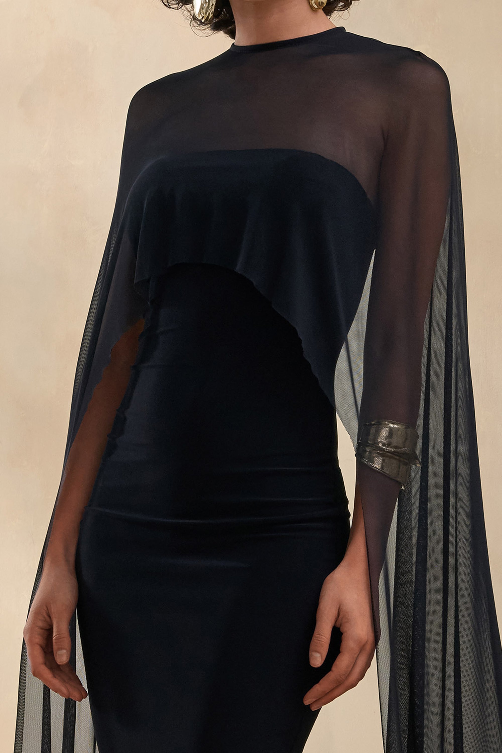 black midi dress sheer sleeves Marcella Women's Marina Dress