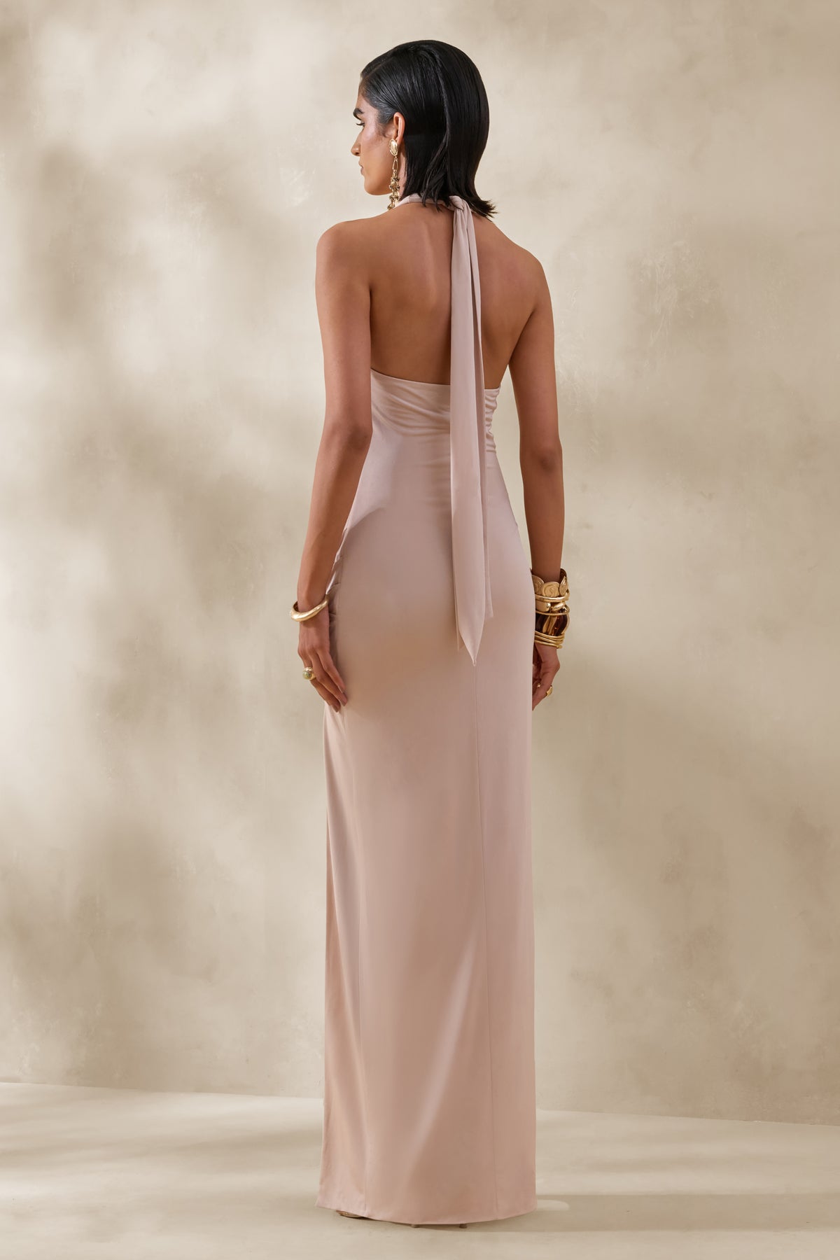 Junia Champagne Plunge-Neck Wrap Maxi Dress – Club L London Junia Champagne Plunge-Neck Wrap Maxi Dress – Club L London