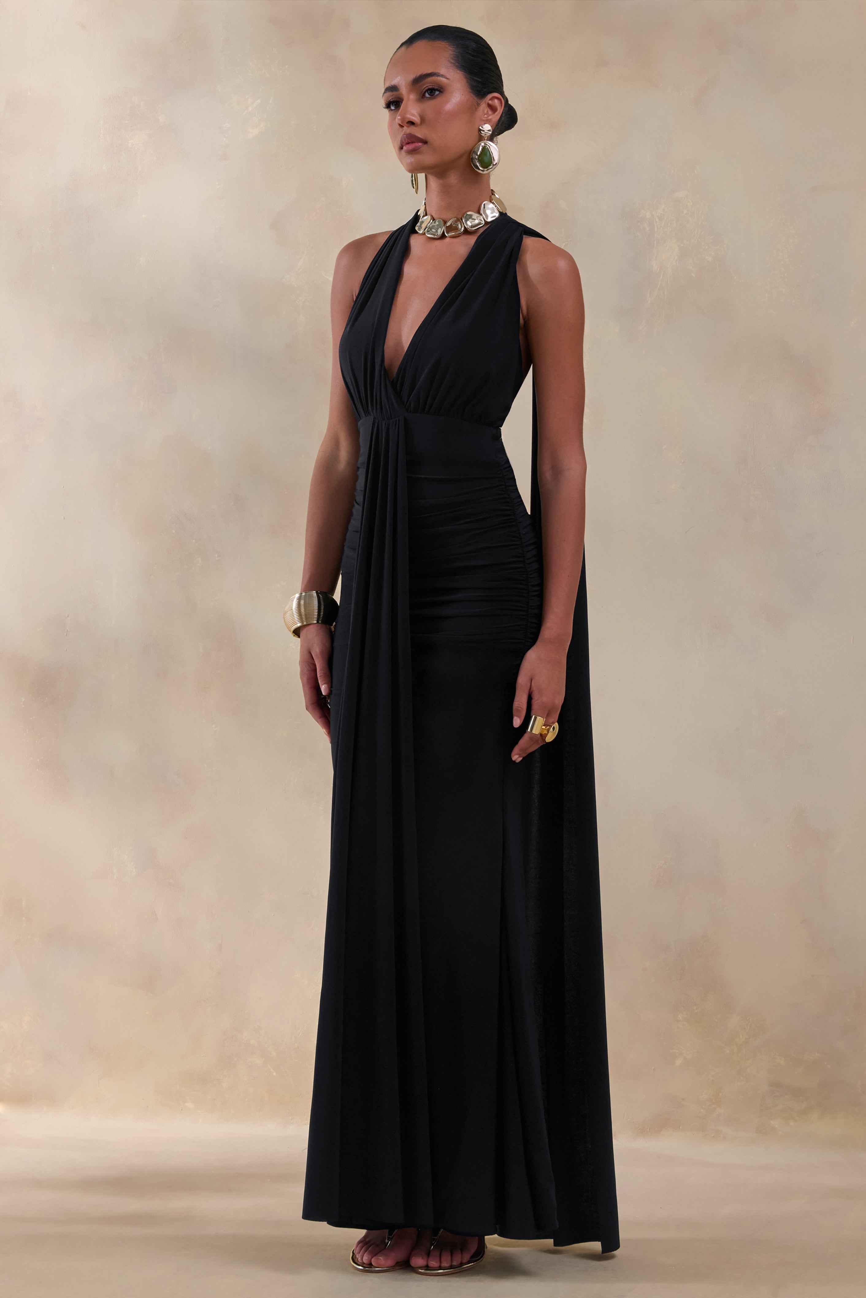 Roselani | Black Halter-Neck Maxi Dress With Open-Back – Club L