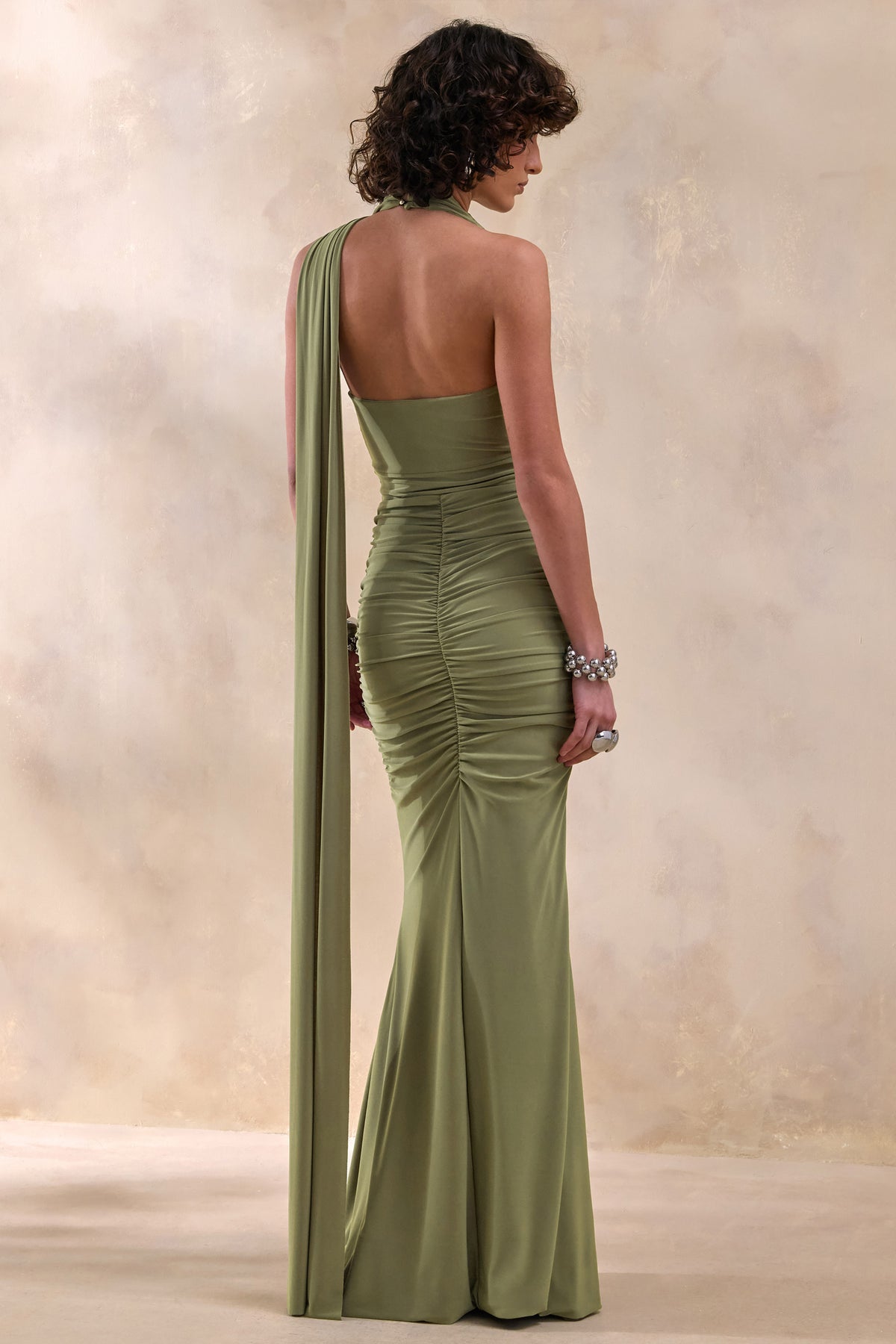 Roselani | Olive Halter-Neck Maxi Dress With Open-Back - UK 8 Olive Roselani | Olive Halter-Neck Maxi Dress With Open-Back - UK 8 Olive