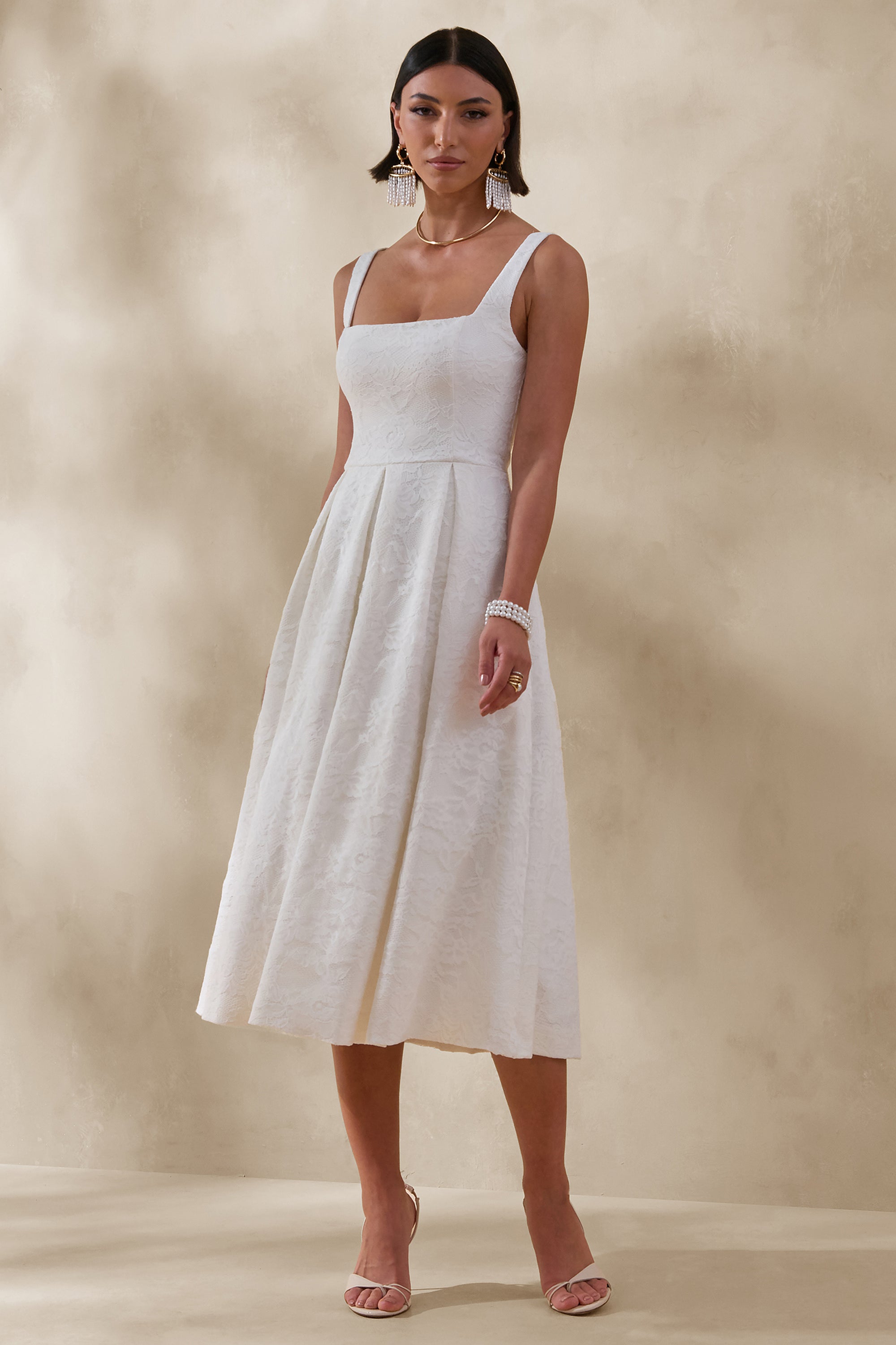 square neckline dress white Neck Button Up Denim A line Midi - Effortless decadence Shellie Square Neckline Halter Maxi