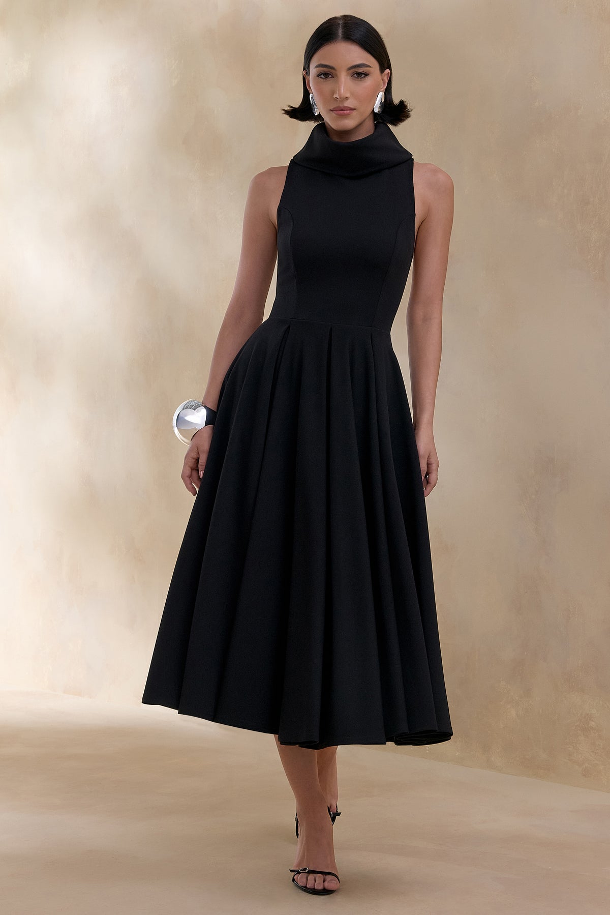 Exclusivity | Black High-Neck Midi Dress - UK 12 Black Exclusivity | Black High-Neck Midi Dress - UK 12 Black