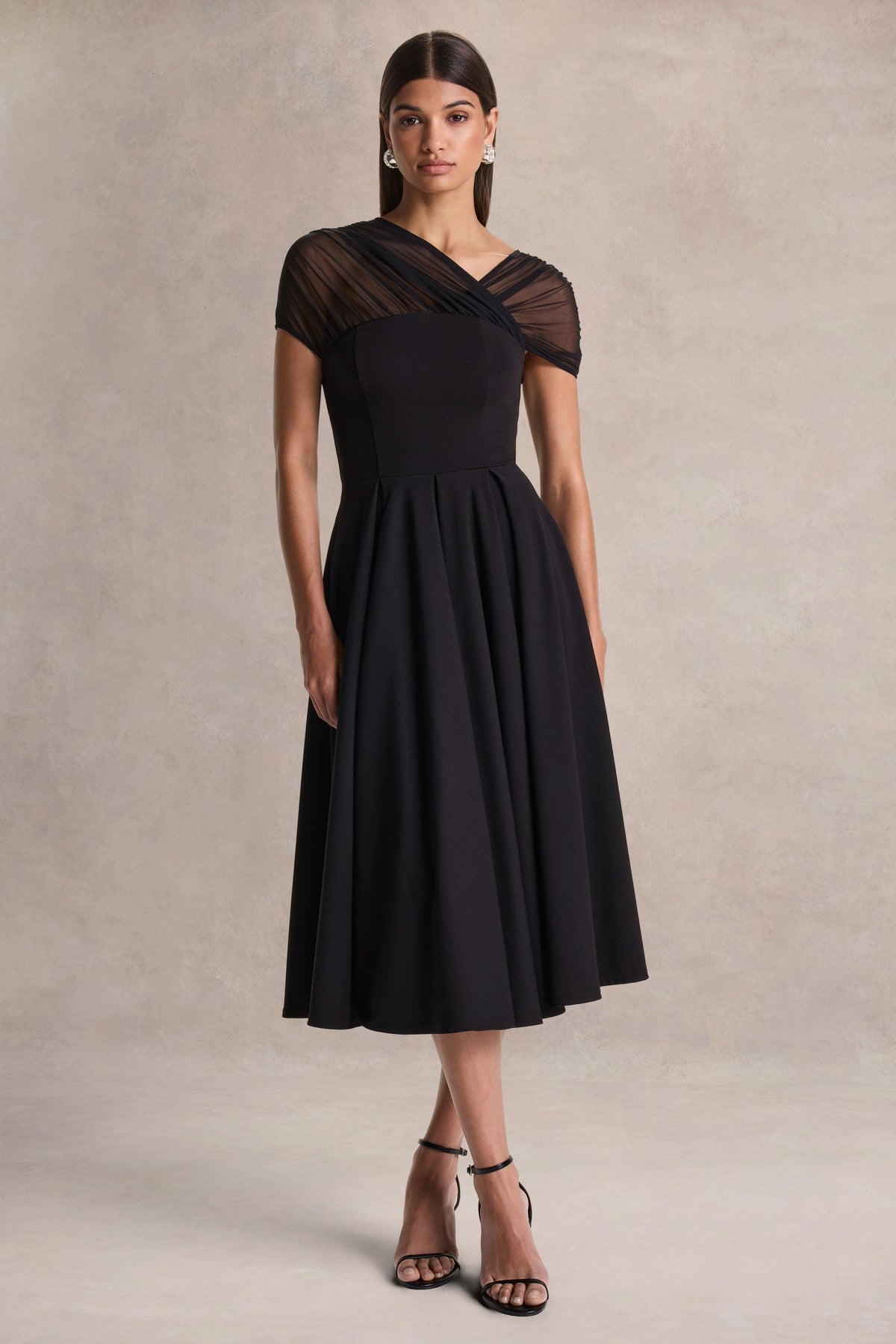 Rosette Black Asymmetric-Neck Midi Dress Club L London - USA Rosette Black Asymmetric-Neck Midi Dress Club L London - USA