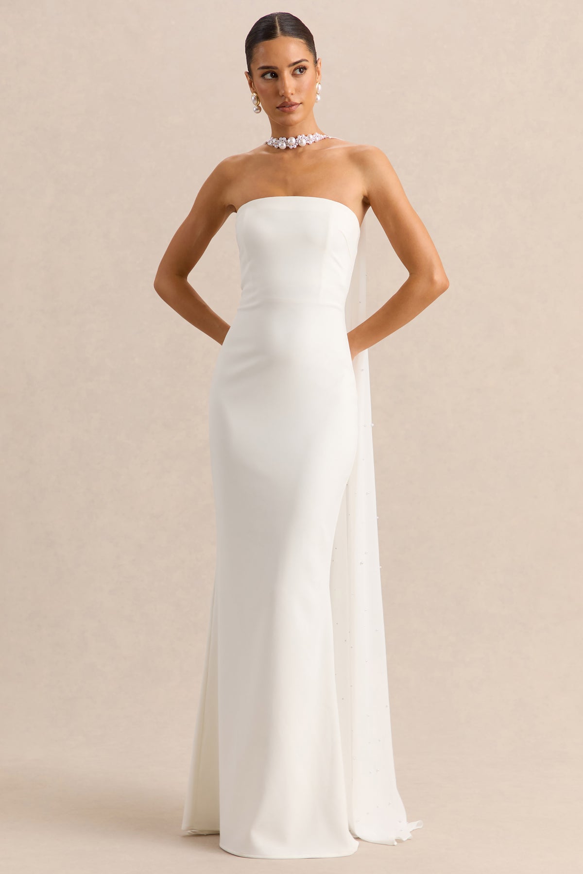 Alina White Bandeau Maxi-Dress With Cape Club L London - USA Alina White Bandeau Maxi-Dress With Cape Club L London - USA