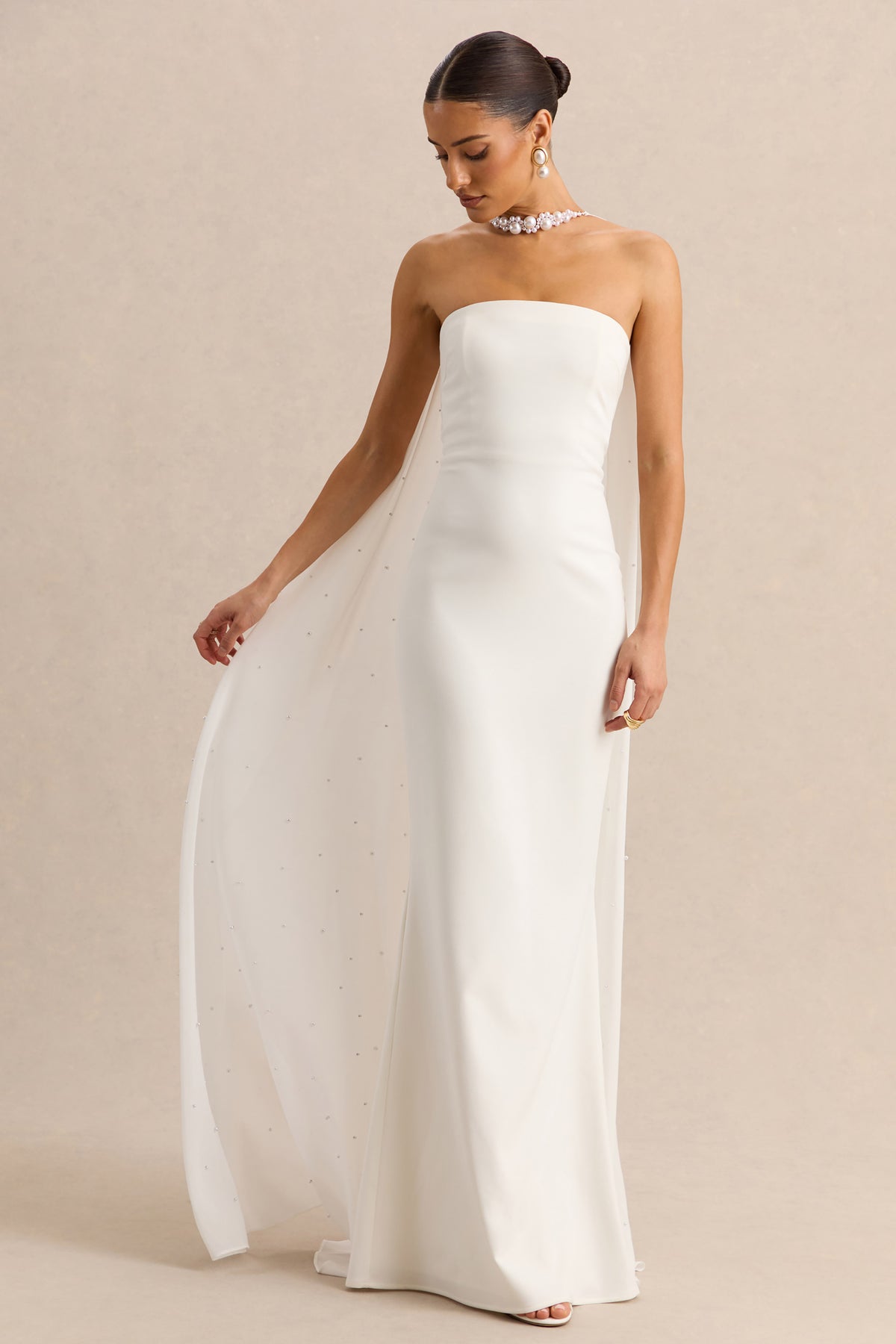 Alina | White Bandeau Maxi-Dress With Cape Alina | White Bandeau Maxi-Dress With Cape
