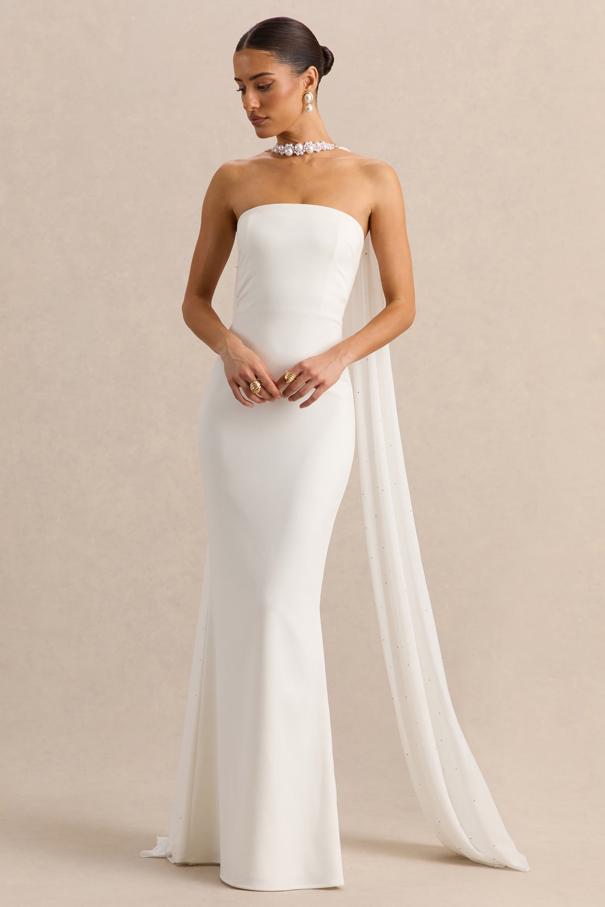 Alina White Bandeau Maxi-Dress With Cape Club L London - USA Alina White Bandeau Maxi-Dress With Cape Club L London - USA