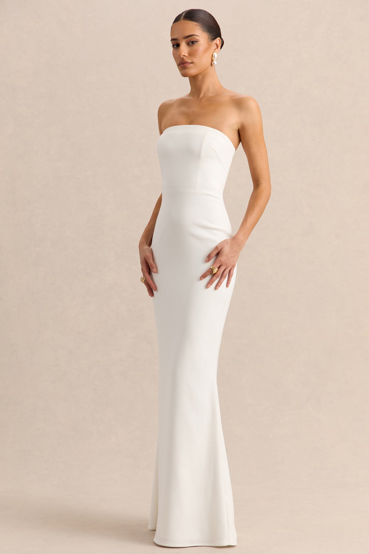 Alina | White Bandeau Maxi-Dress With Cape Alina | White Bandeau Maxi-Dress With Cape