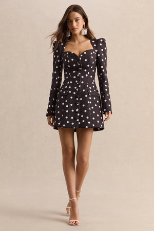 white and black polka dot mini dress OMG Polkadot Balloon Mini Dress