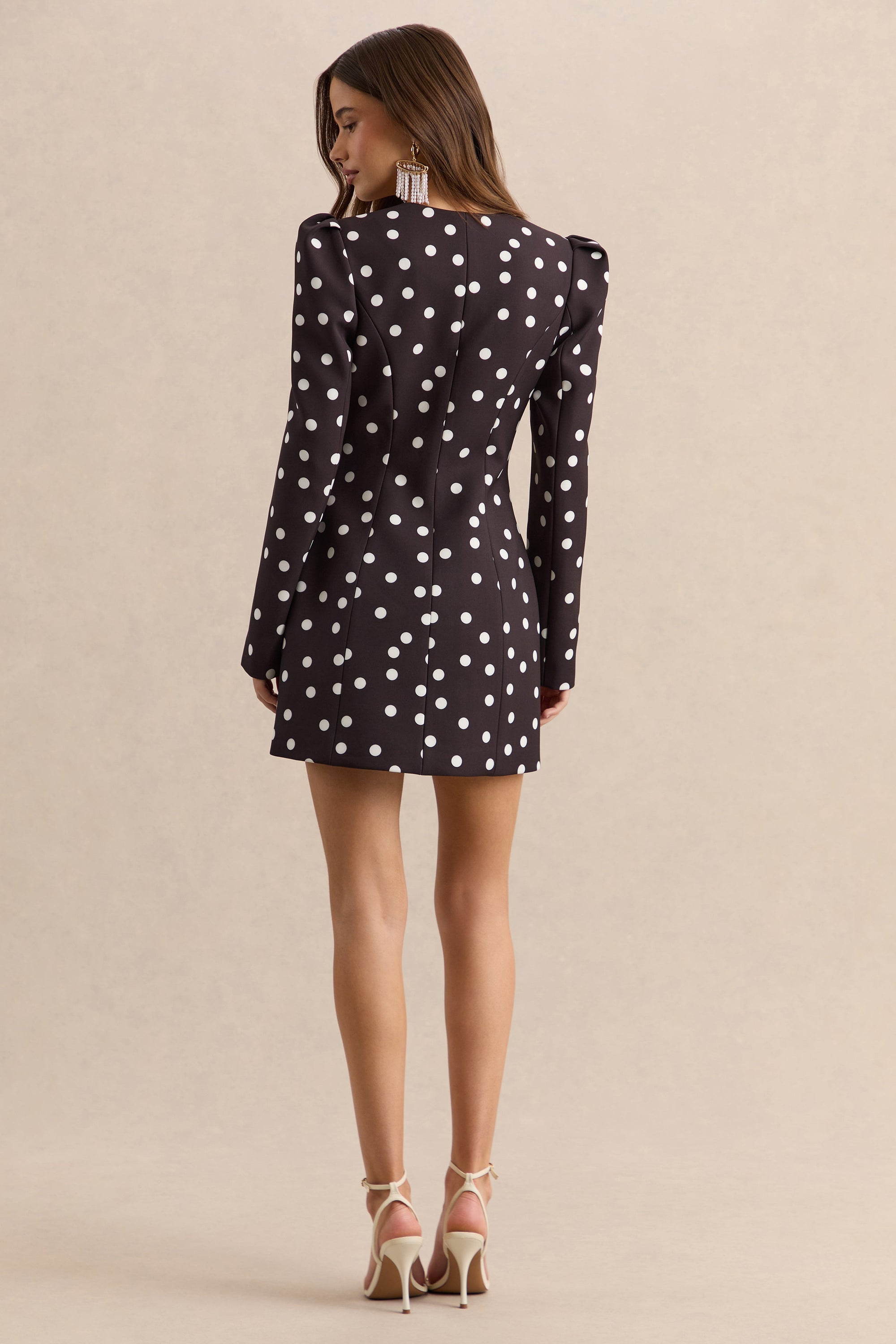 Carmen | Black & White Polka Dot Sweetheart-Neck Tailored Mini Dress
