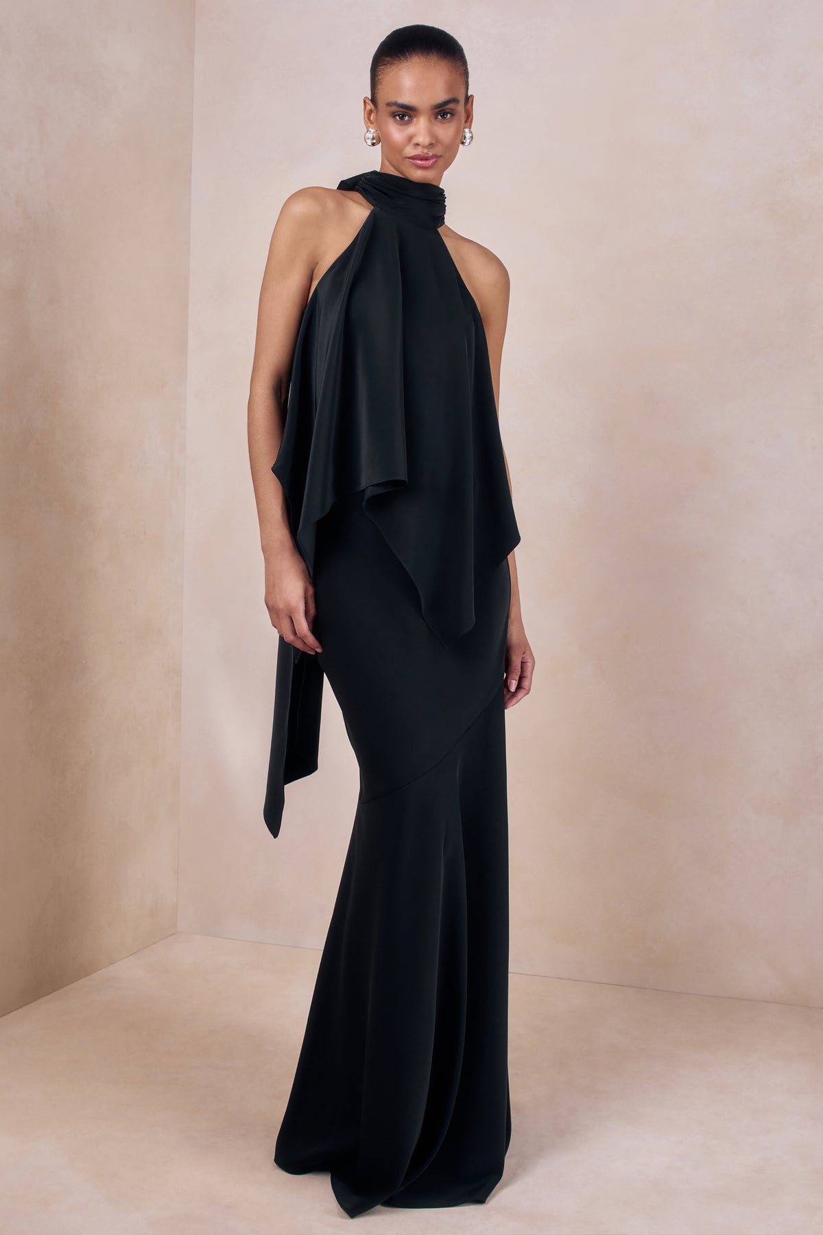Vayla | Black Matte Satin Asymmetric Drop-Waist Maxi Skirt - UK 6 Black Vayla | Black Matte Satin Asymmetric Drop-Waist Maxi Skirt - UK 6 Black