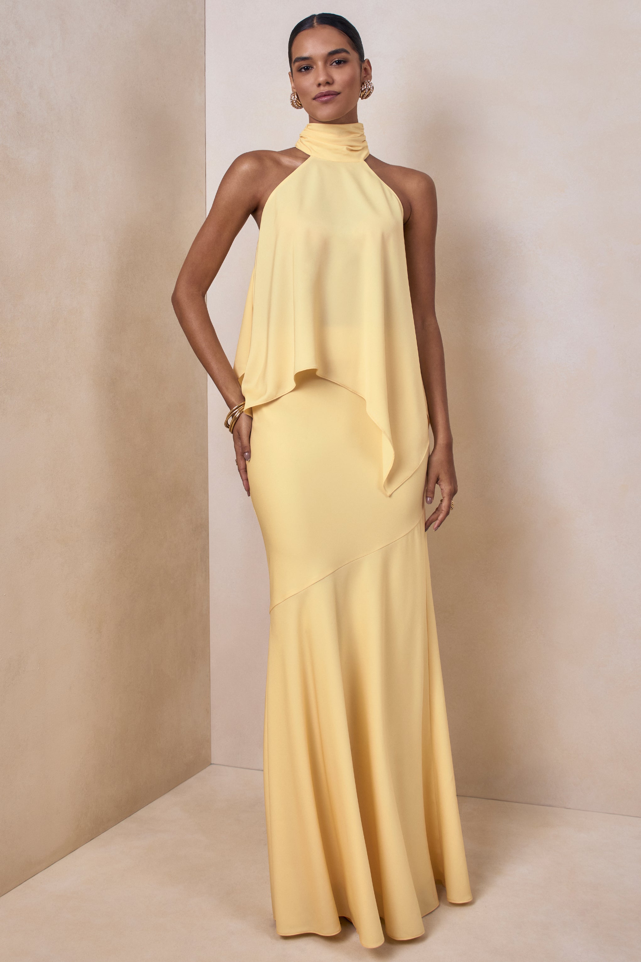 Vayla | Lemon Matte Satin Asymmetric Drop-Waist Maxi Skirt – Club
