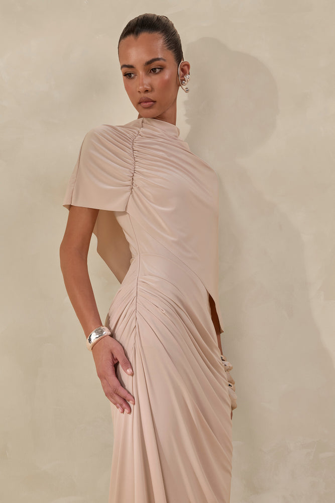 champagne empire waist dress Regency Era Champagne Empire Waist Dress with Gold Beaded Embroidery and Puff Sleeves – Bridgerton Inspired Vintage Gown Plus Size main image 1