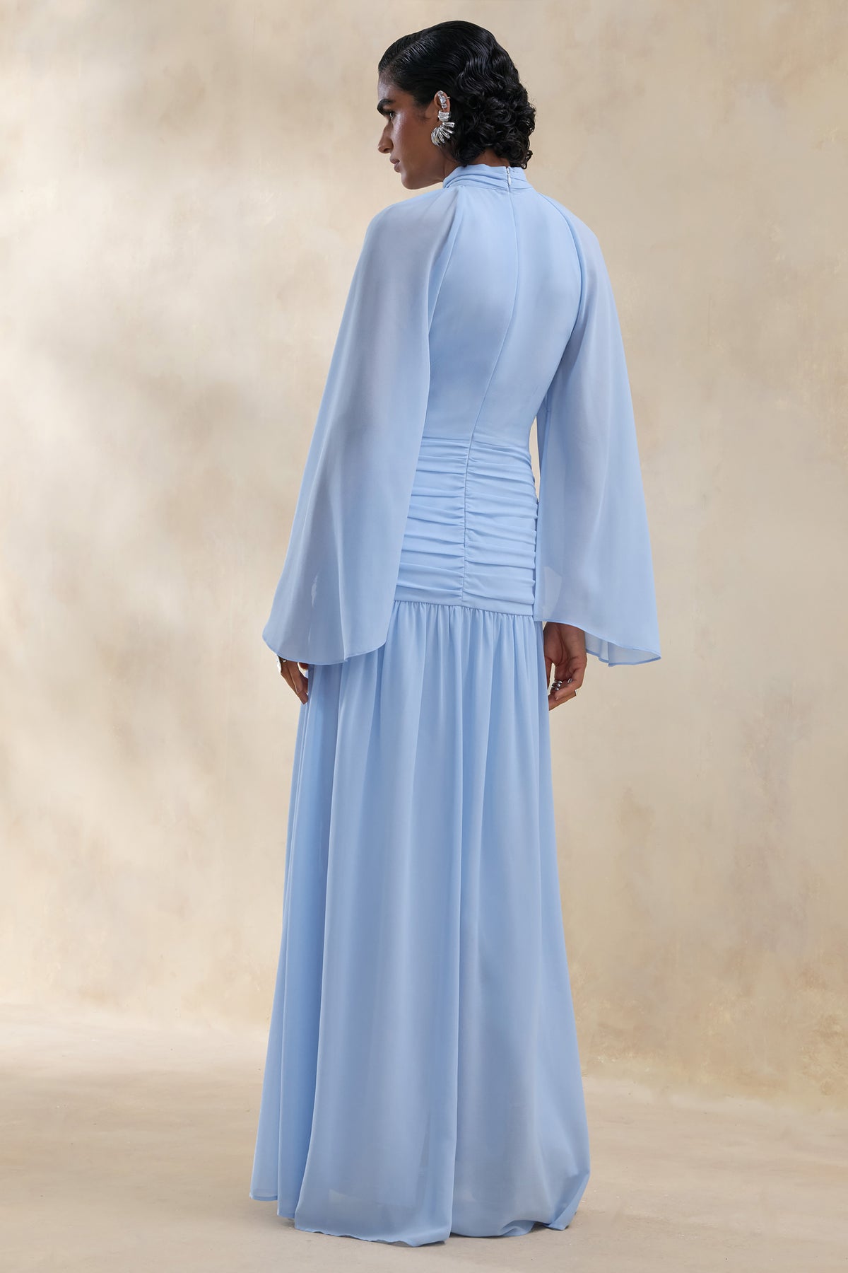 Narella Blue Chiffon High-Neck Maxi Dress With Draped-Detailing Club L London - USA Narella Blue Chiffon High-Neck Maxi Dress With Draped-Detailing Club L London - USA