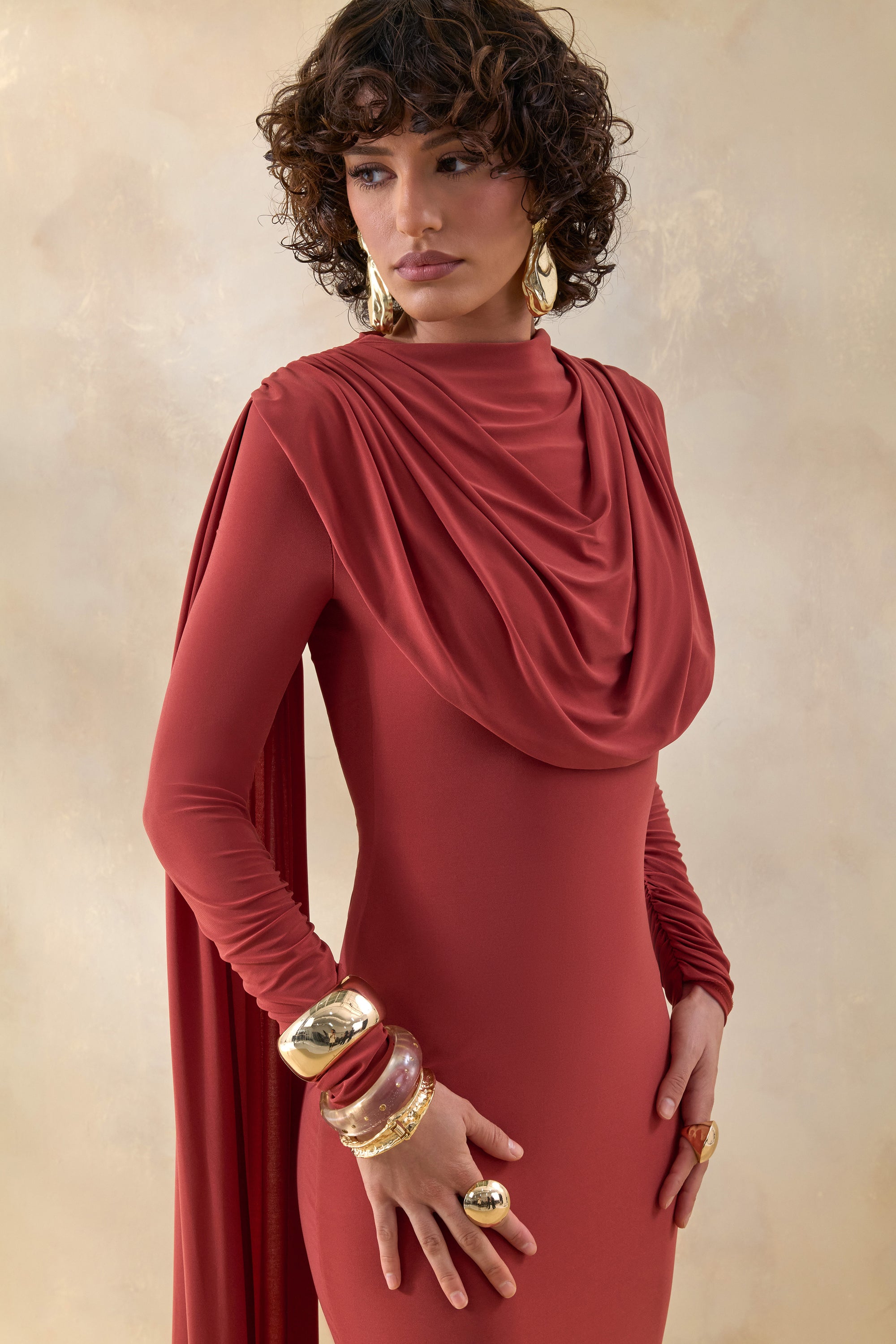 rust maxi dress with sleeves Bohemian Rust Maxi Dress With Puff Sleeves 2025 Midi Dress