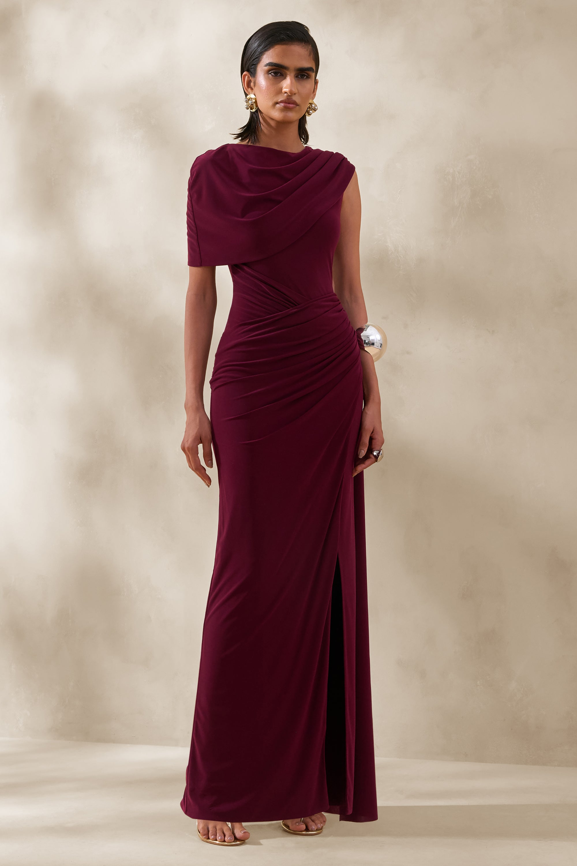 burgundy maxi evening dress Summer Wedding Guest Dress | Thalassa Strapless Corset Maxi Dress - Burgundy