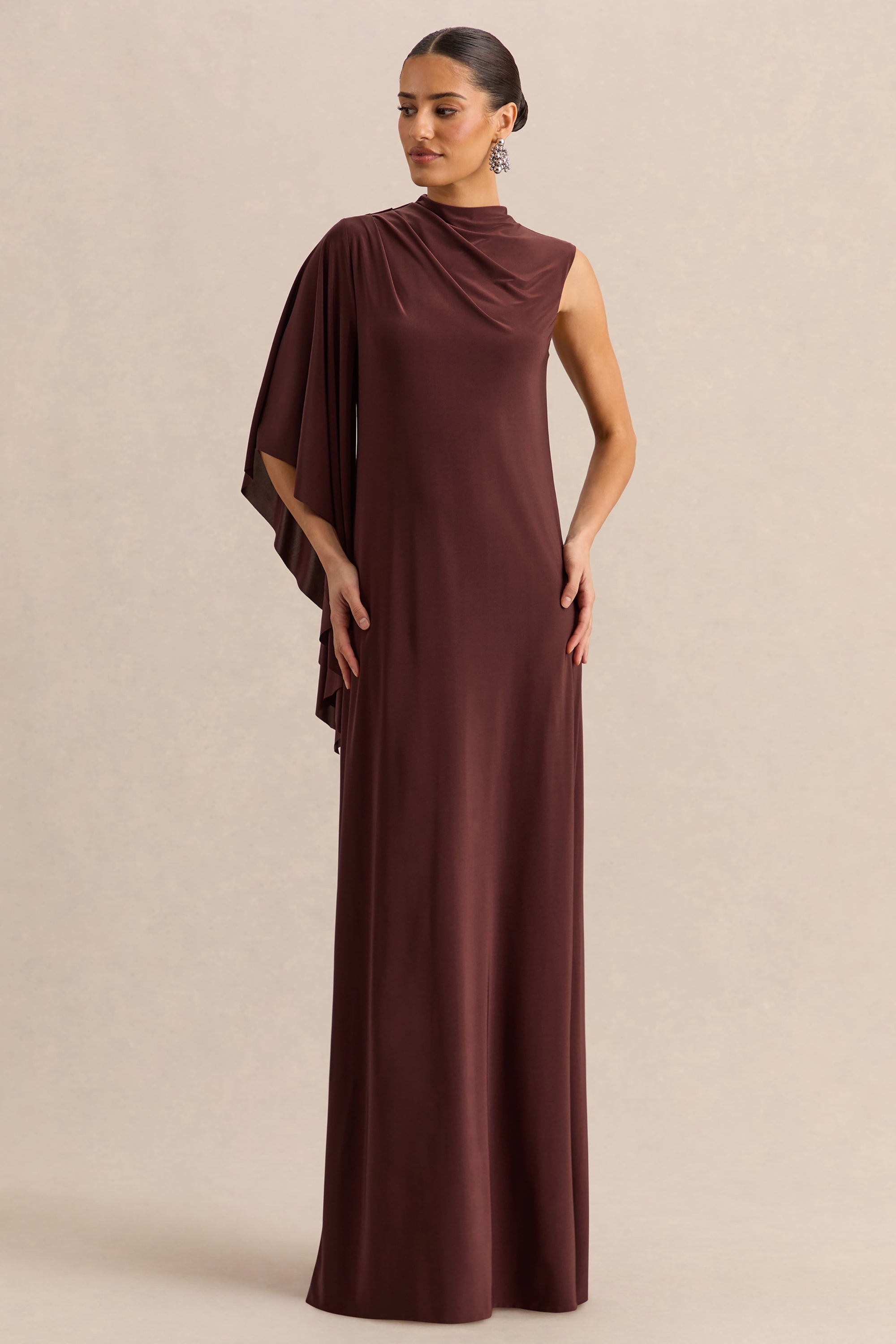 brown satin long sleeve maxi dress Satin Maxi Dress
