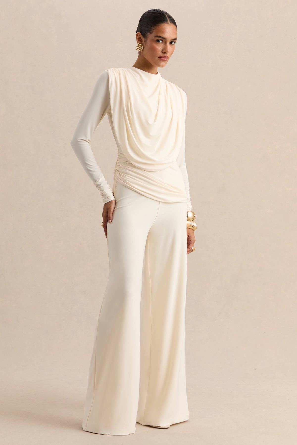 ECM_HR-CL137663110 - Raniella - Cream High-Neck Top With Gathered And Draped-Detailing 01.jpg