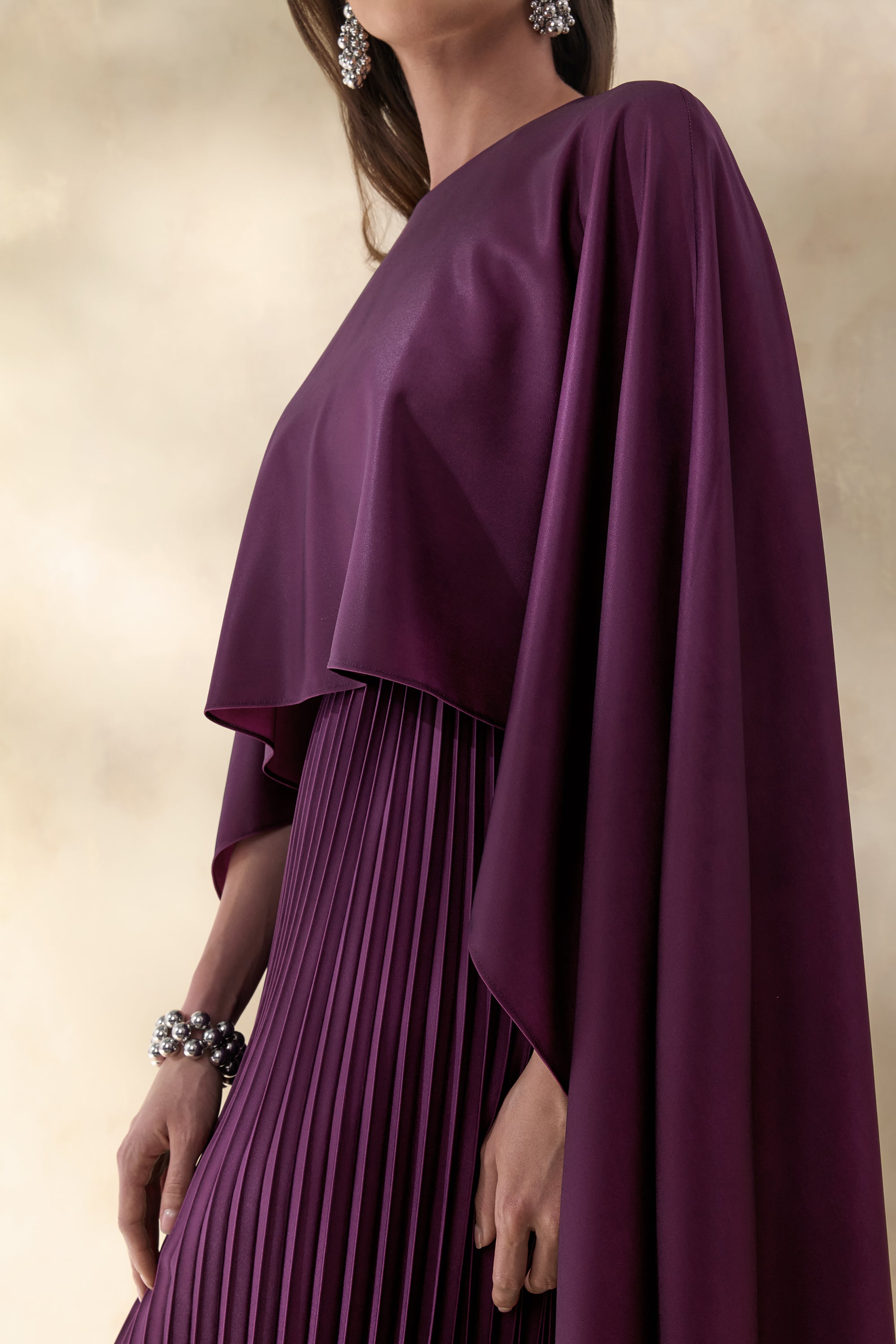 long sleeve cape dress Diana Crystal Embellished Cape Sleeve Maxi Dress, Red S