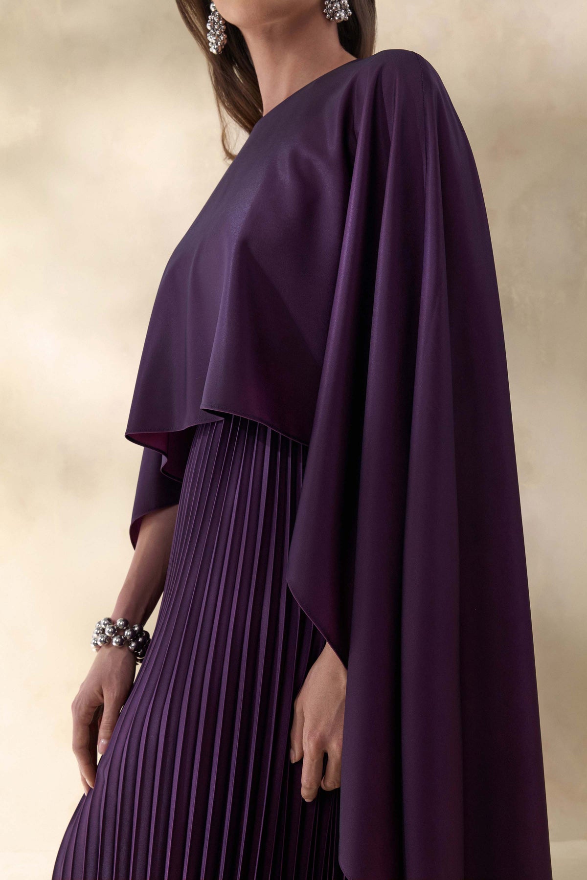 ECM_HR_CL137664090 - Loradia | Dark Plum Satin Round-Neck Maxi Dress With Cape-Sleeves And Pleated-Skirt 1.jpg