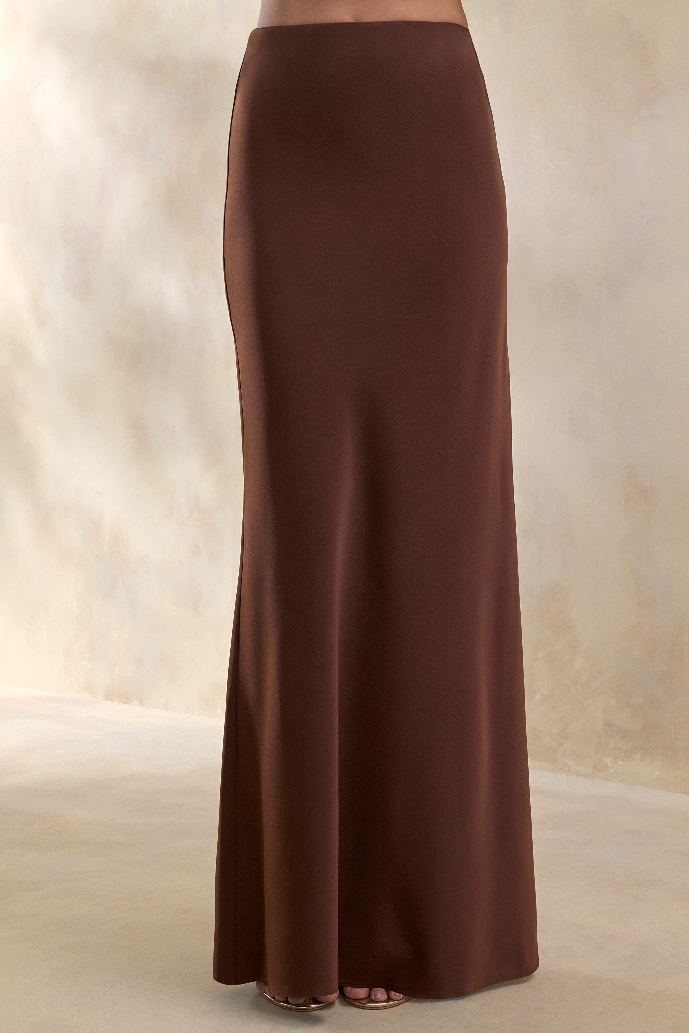 Elaria | Brown Satin Maxi-Skirt – Club L London - USA