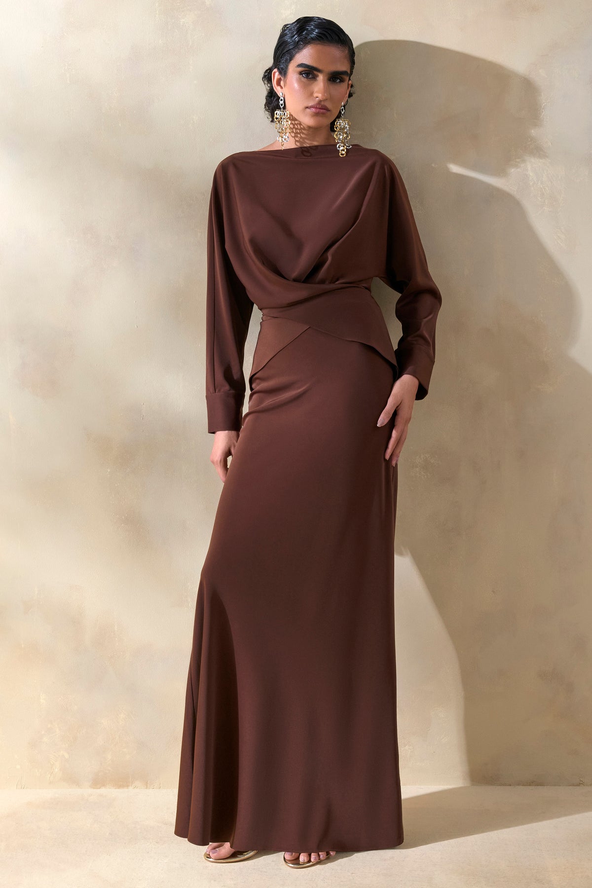 Elaria | Brown Satin Maxi-Skirt - UK 12 DARK Brown Elaria | Brown Satin Maxi-Skirt - UK 12 DARK Brown