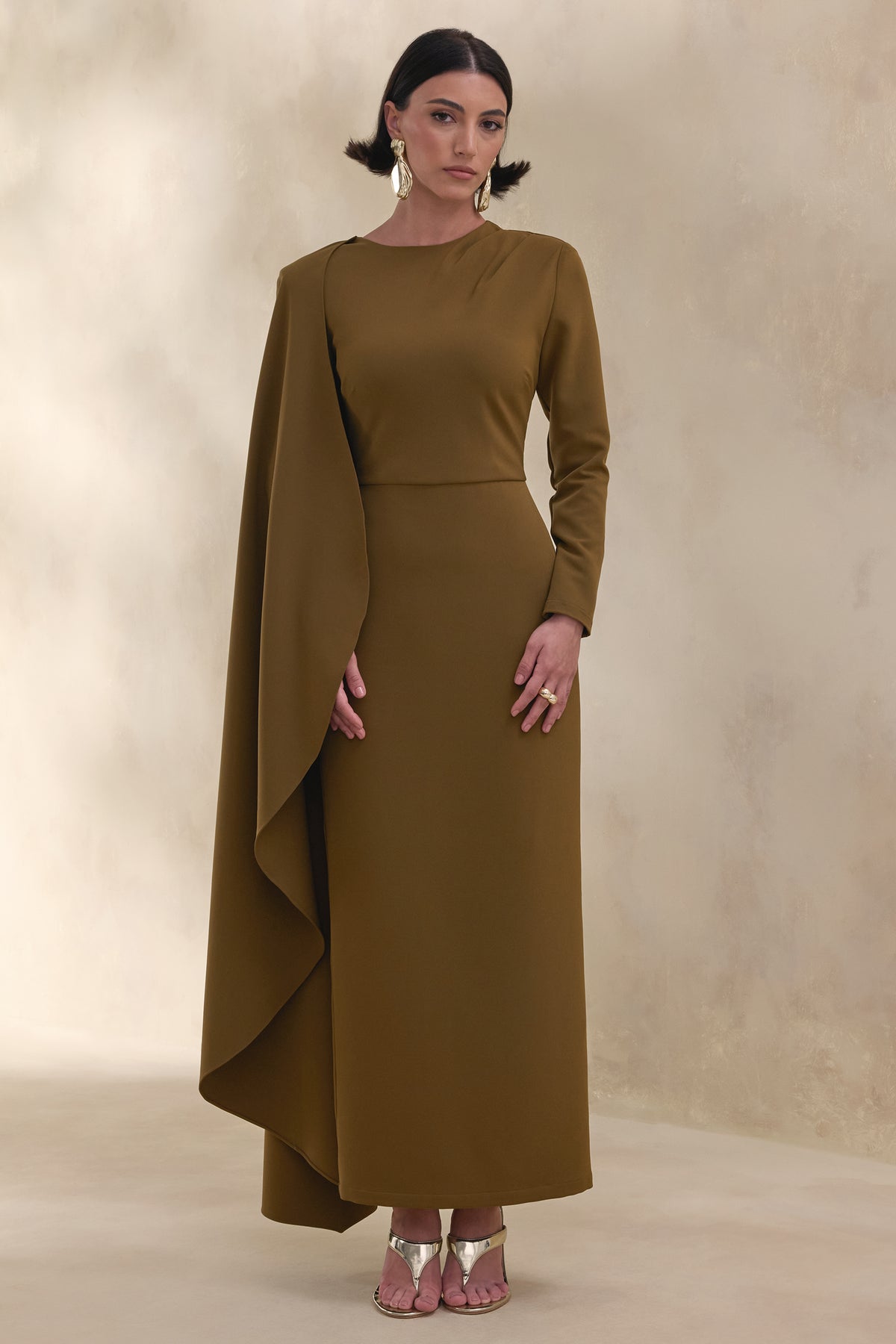 ECM_HR_CL137672031 - Jovea | Olive Round-Neck Maxi Dress With Cape-Sleeve 0.jpg
