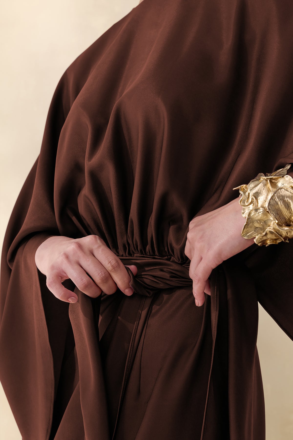 Delphina Brown Satin Maxi Dress With Gathered And Knot-Detail – Club L  London