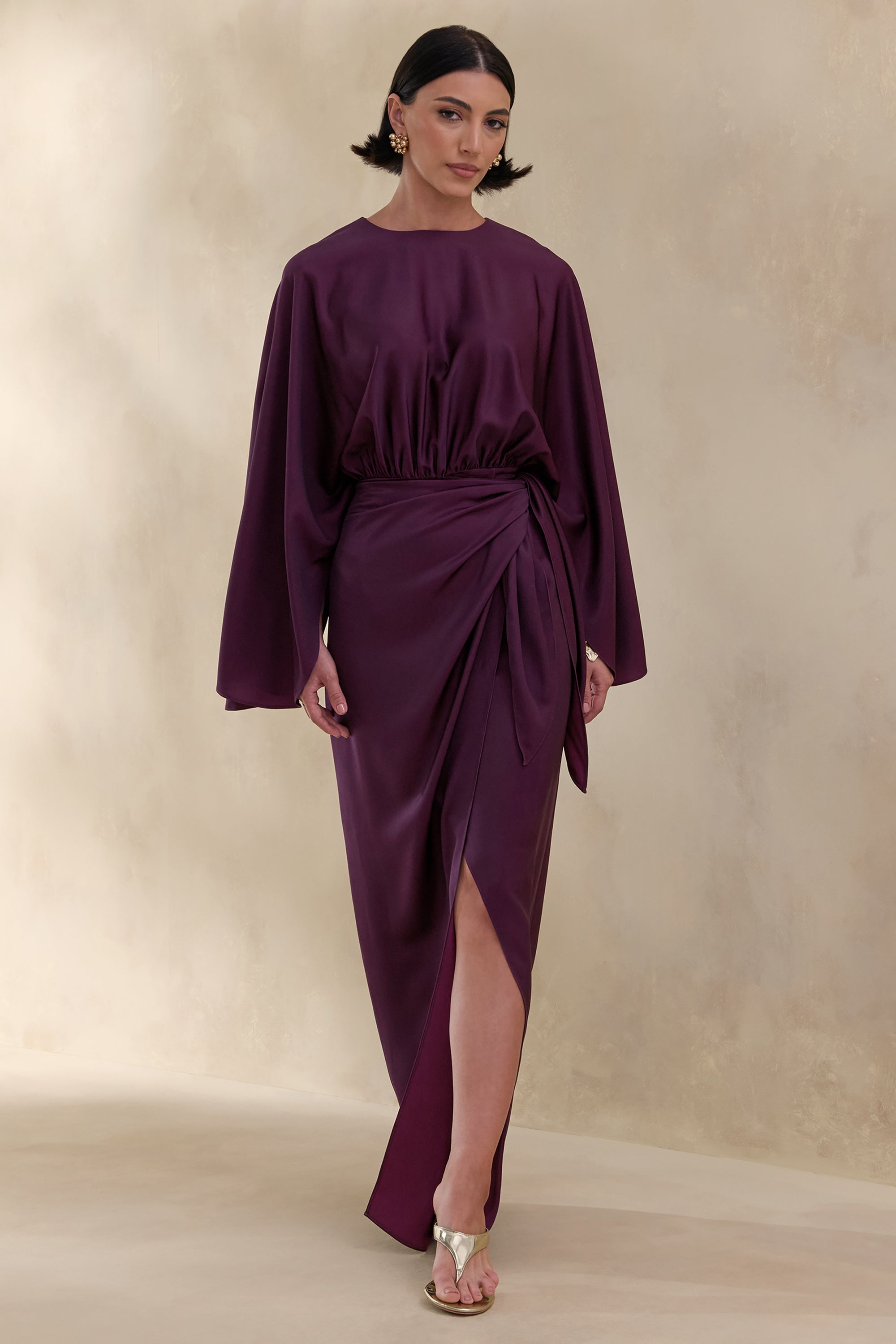 satin maxi dress purple Classy Purple Satin Long Prom Dresses Leg Slit A Line Graduation Dress jkprom